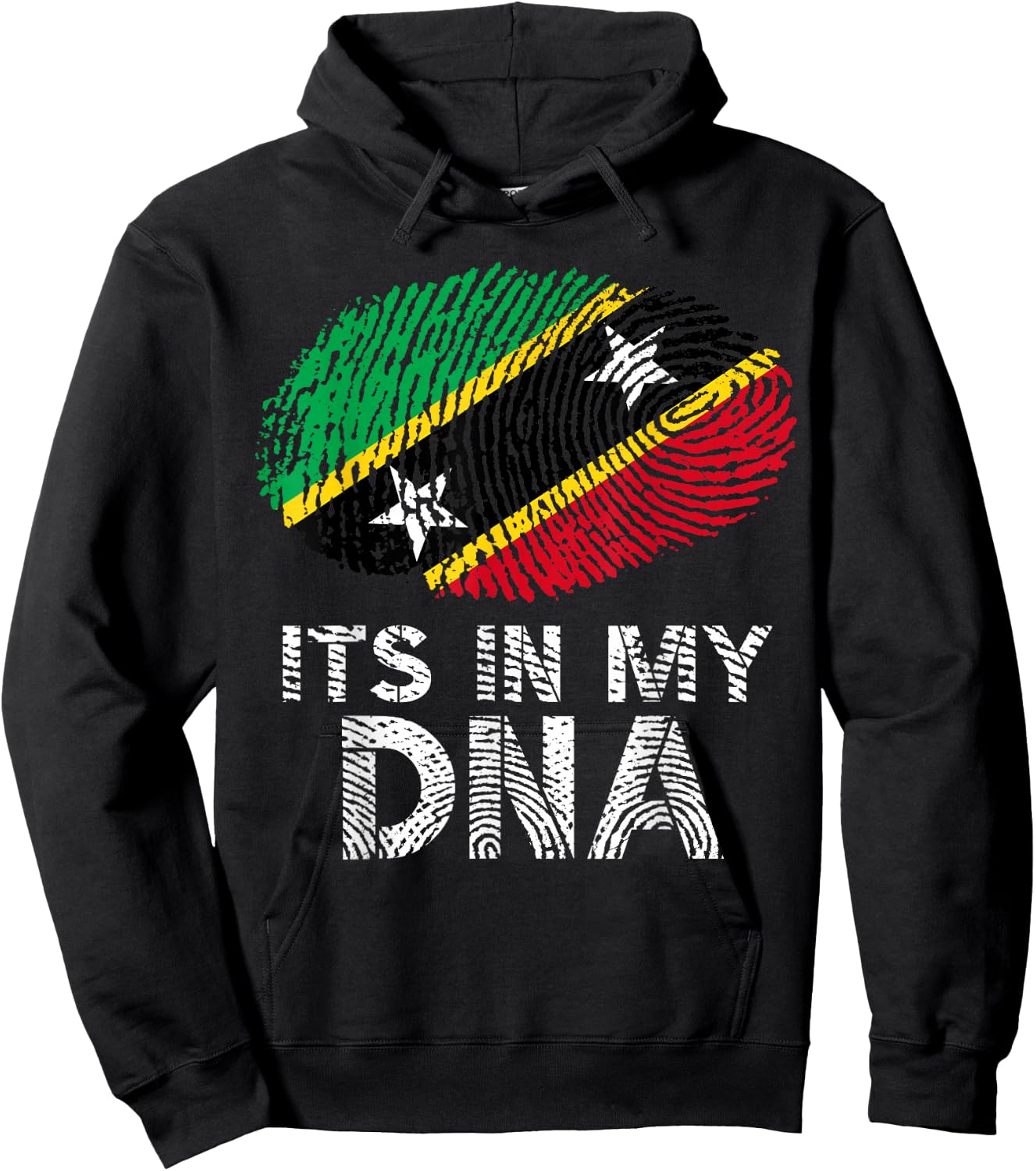 Saint Kitts and Nevis Fingerprint Flag Proud Heritage Hoodie - Hoodie | Black