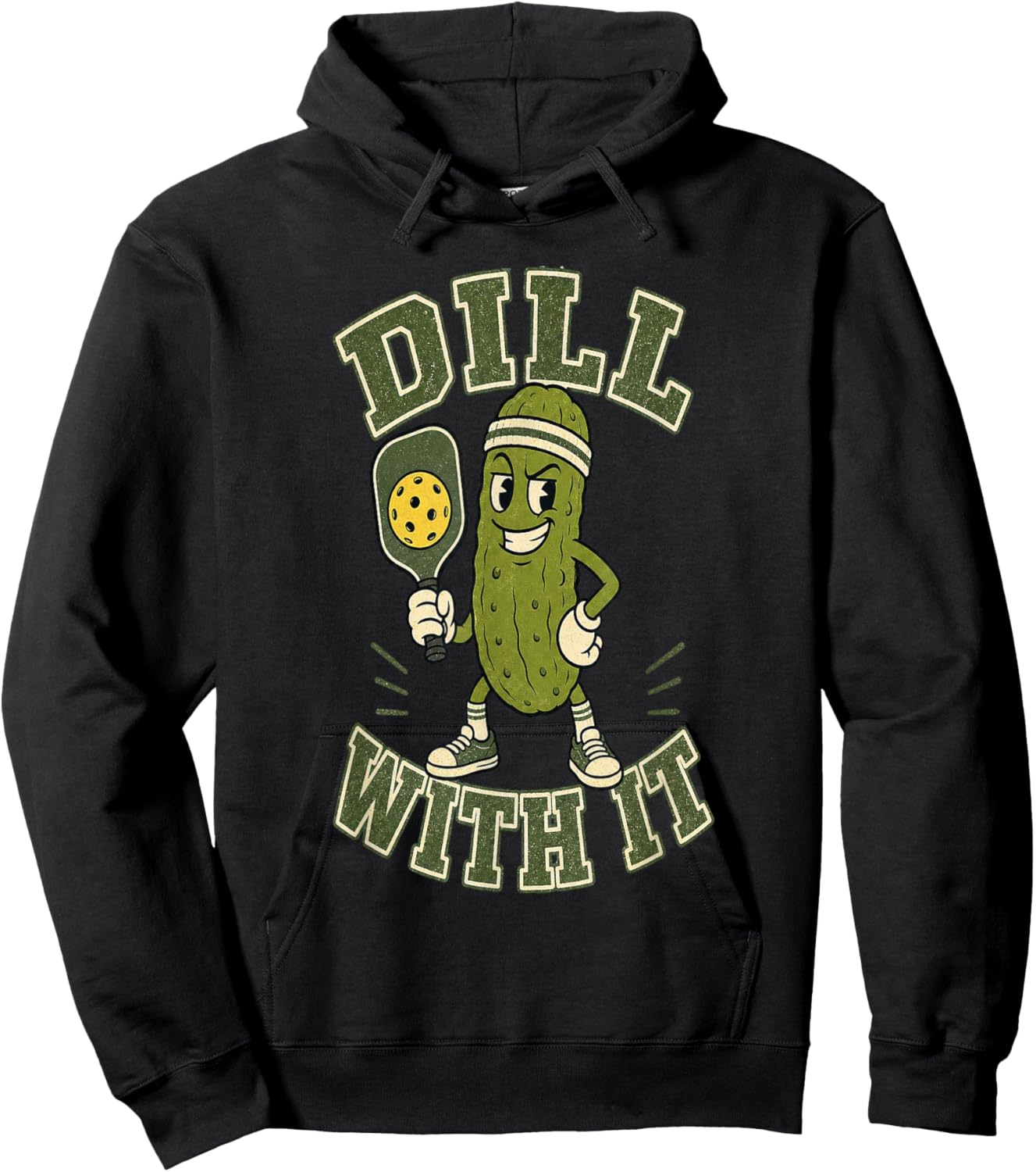Dill with It Pickleball Funny Vintage Hoodie - Hoodie | Black