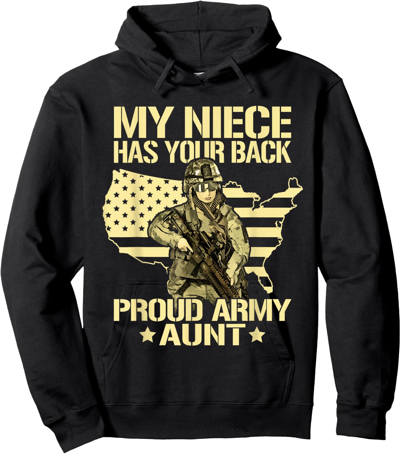 My Niece Has Your Back Proud Army Aunt Military Auntie Gift Hoodie - Hoodie | Black