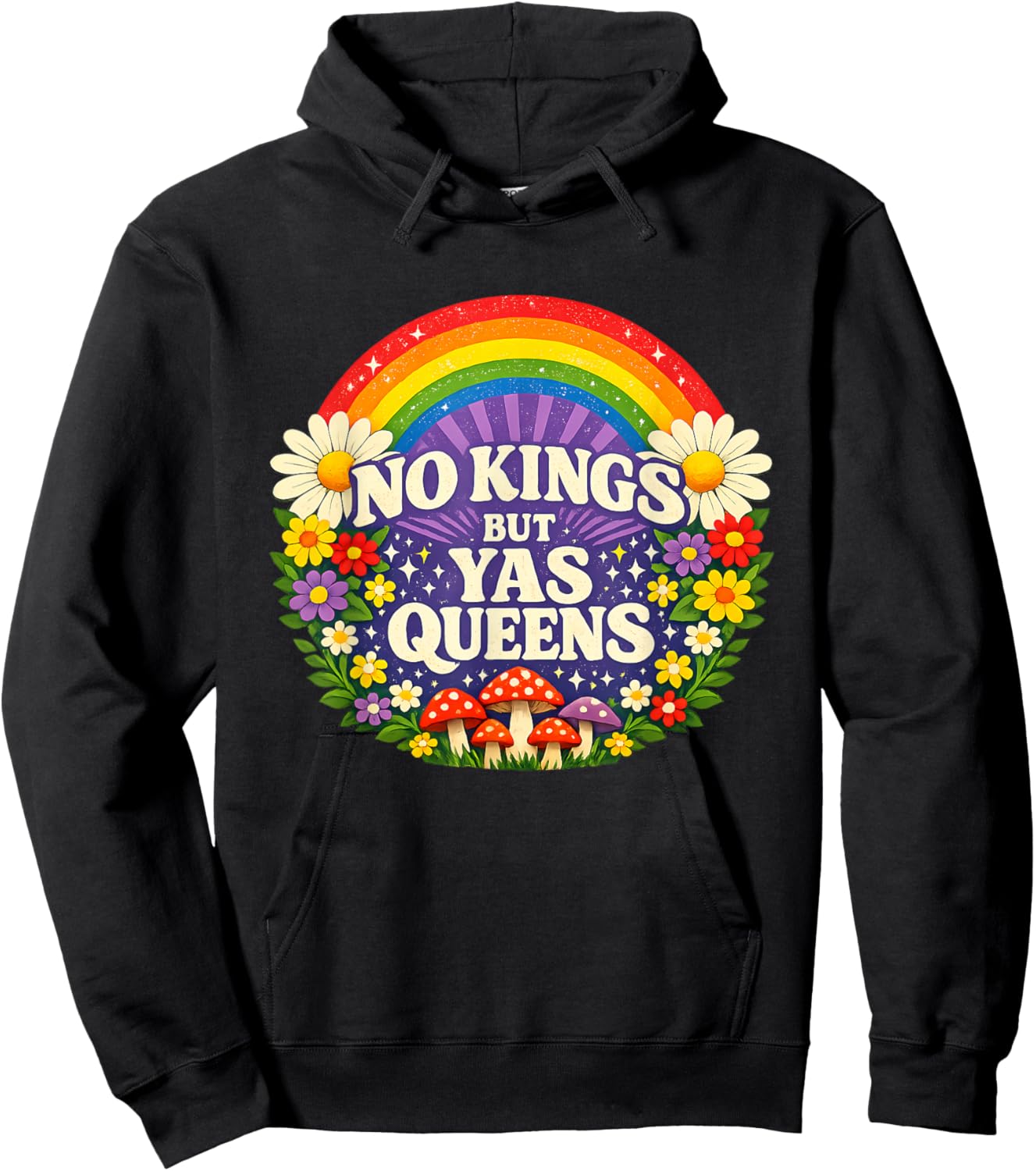 No Kings But Yes Queens Rainbow Feminist Retro Women Hoodie - Hoodie | Black