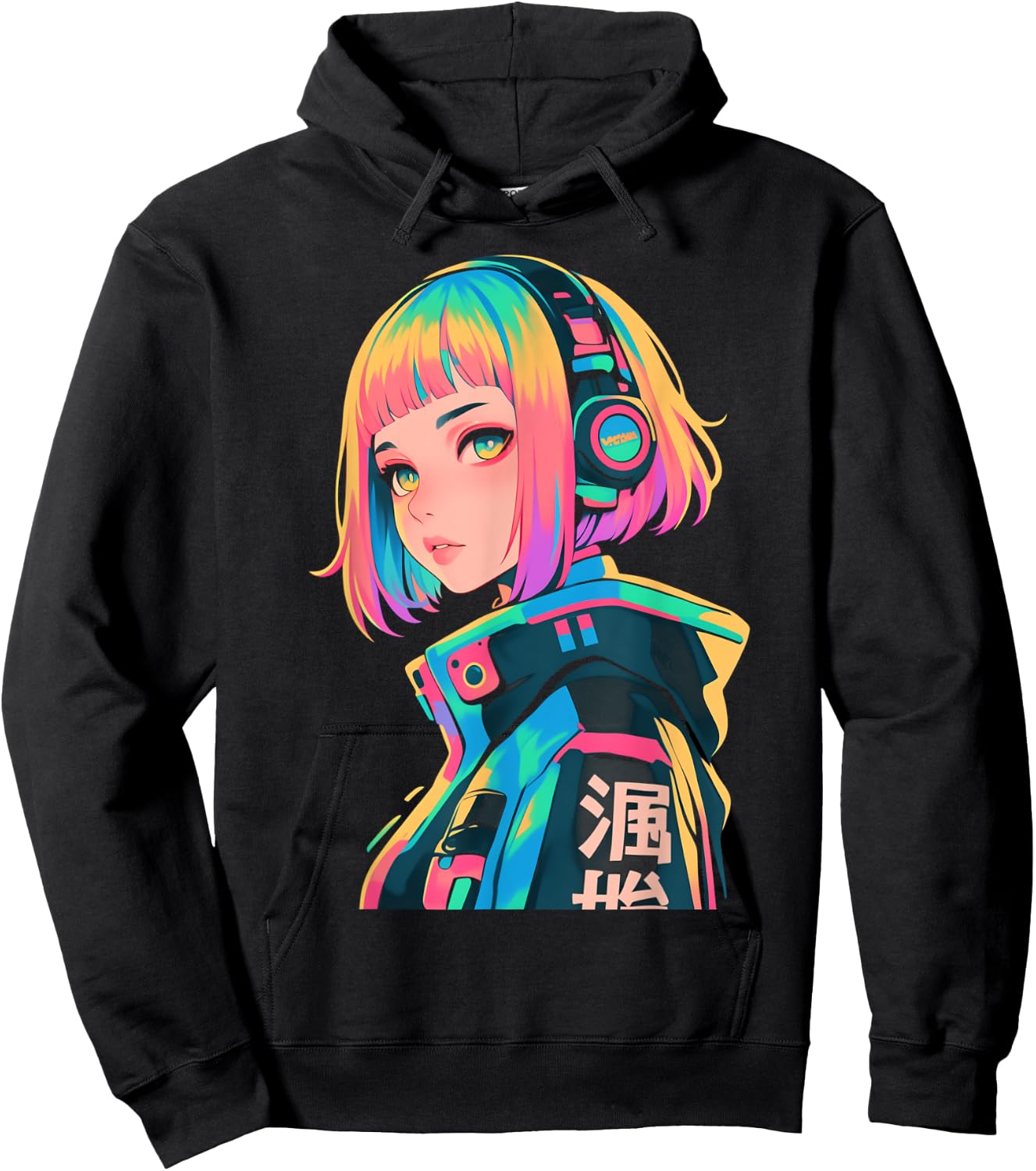 Anime Manga Gamer Girl Cyberpunk Aesthetic Techwear Harajuku Hoodie - Hoodie | Black
