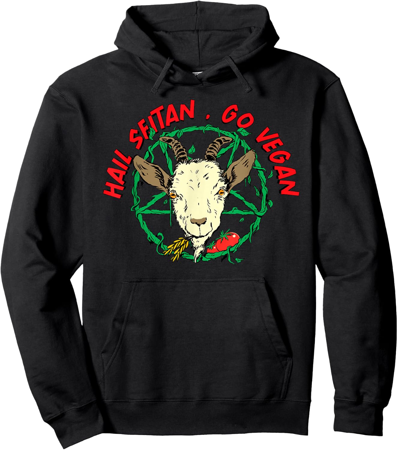 Hail Seitan Go Vegan Funny Vegan Goat Design for Vegans Hoodie - Hoodie | Black