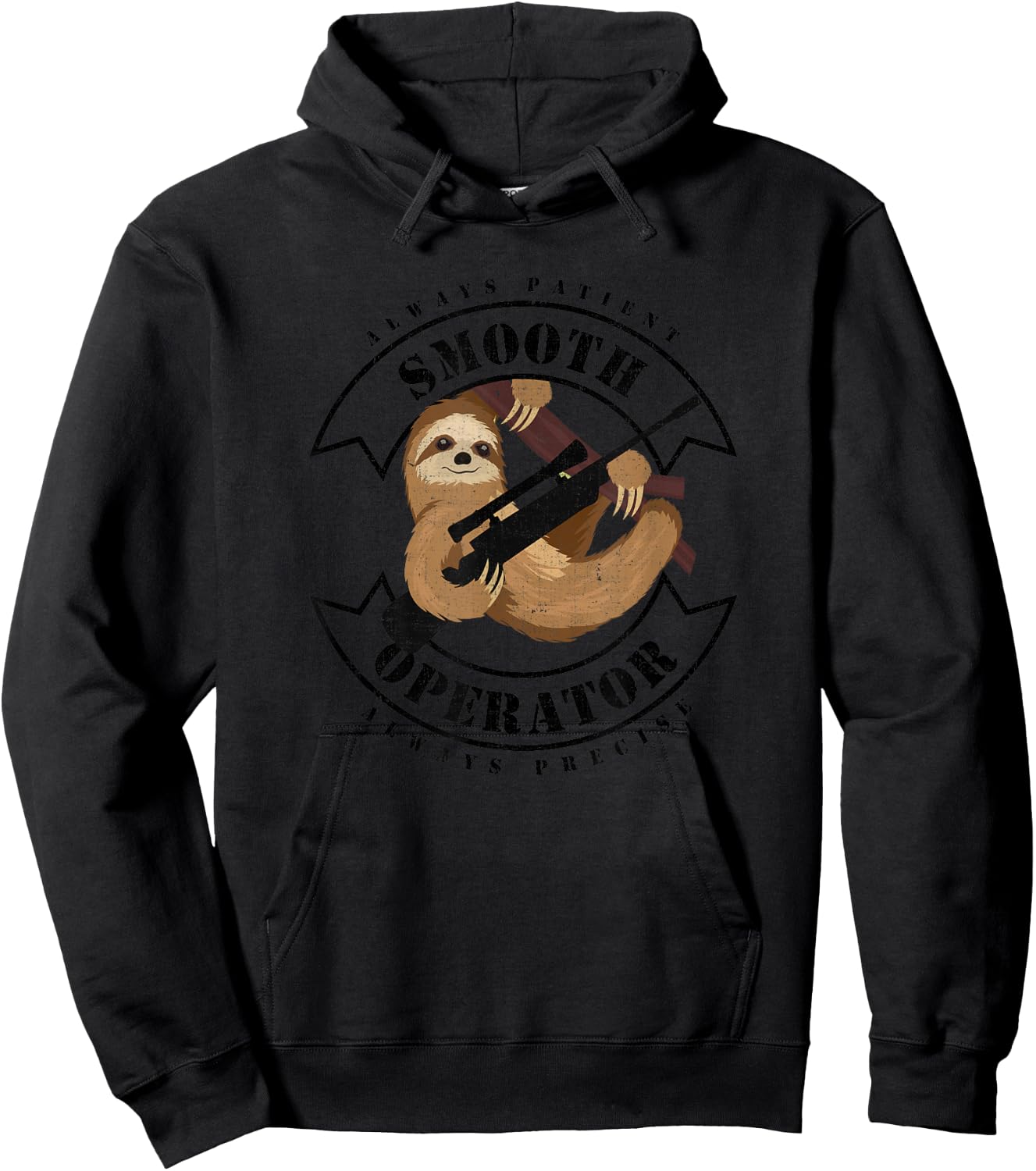 Tactical Sloth Sloth Sniper Smooth Operator - Green, , Short Sleeve, -Adults, Military-Themed Sloth Sniper , Small Hoodie - Hoodie | Black