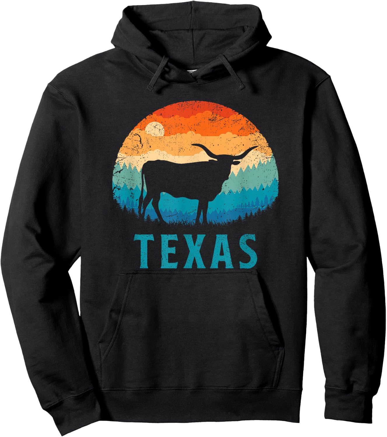 Texas Longhorn Cow Vintage Texan Cattle Herd Retro Lone Star Hoodie - Hoodie | Black