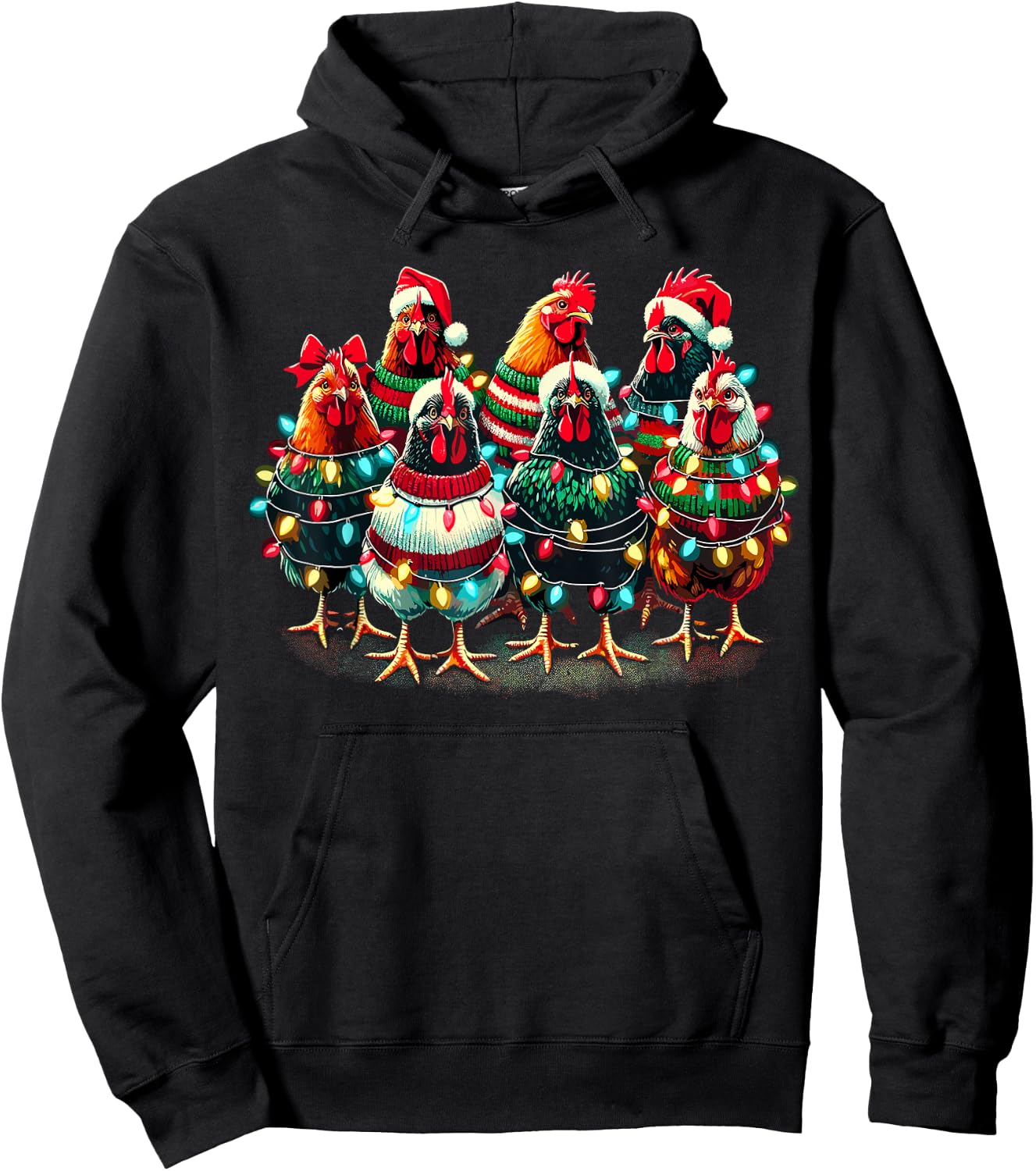 Chicken Christmas Lights Farm Animal Cute Xmas Hoodie - Hoodie | Black