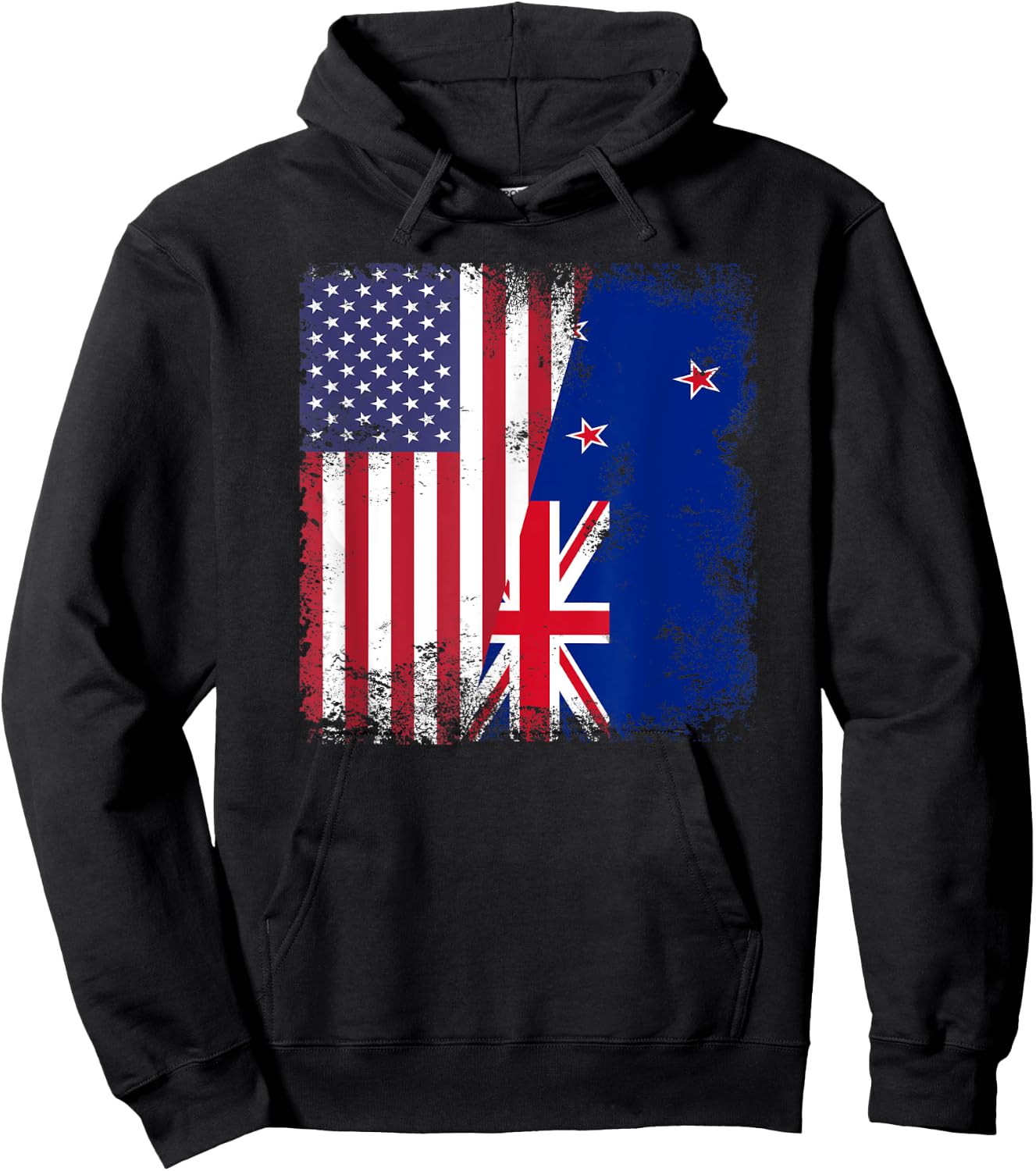Half Kiwi Flag | Vintage New Zealand USA Gift Hoodie - Hoodie | Black