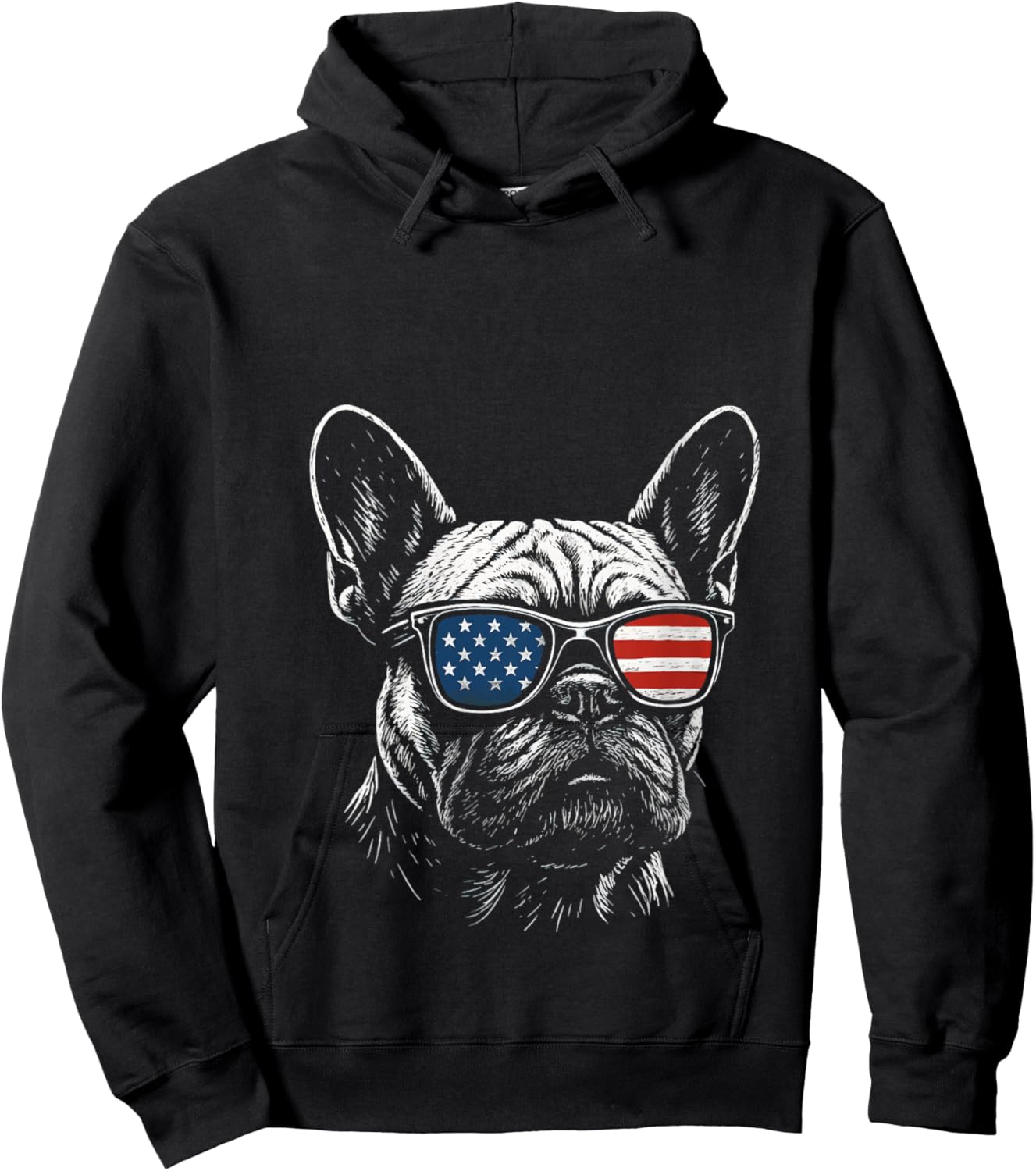 French Bulldog USA Flag Sunglasses 4th Of July V-Neck Hoodie - Hoodie | Black