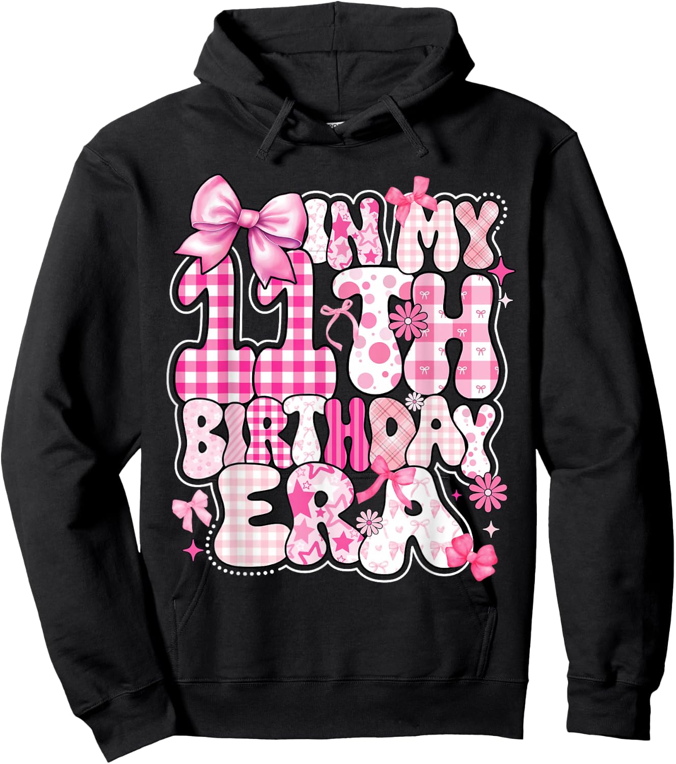 Kids In My 11th Birthday Era Girl 11 Year Old Coquette Bow Hoodie - Hoodie | Black