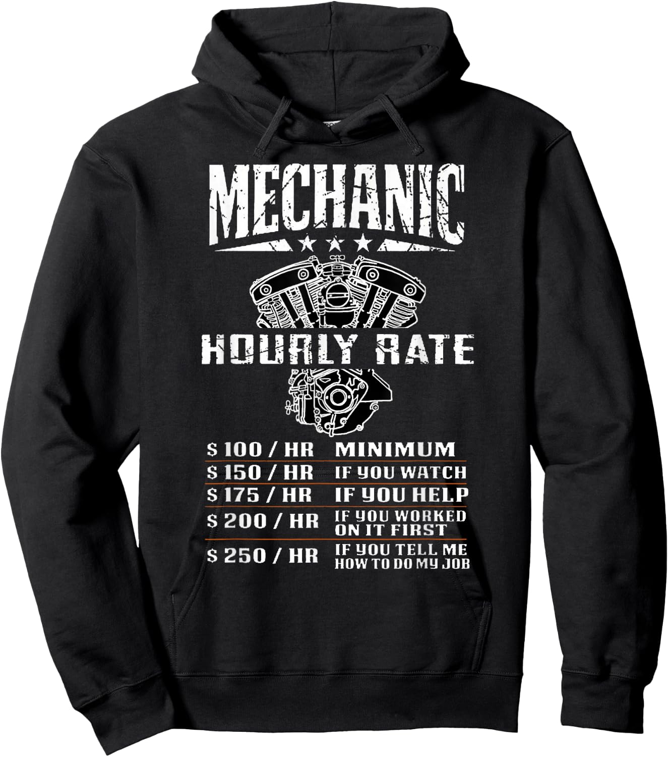 Funny Mechanic Hourly Rate Motorcycle Labor Rates Hoodie - Hoodie | Black