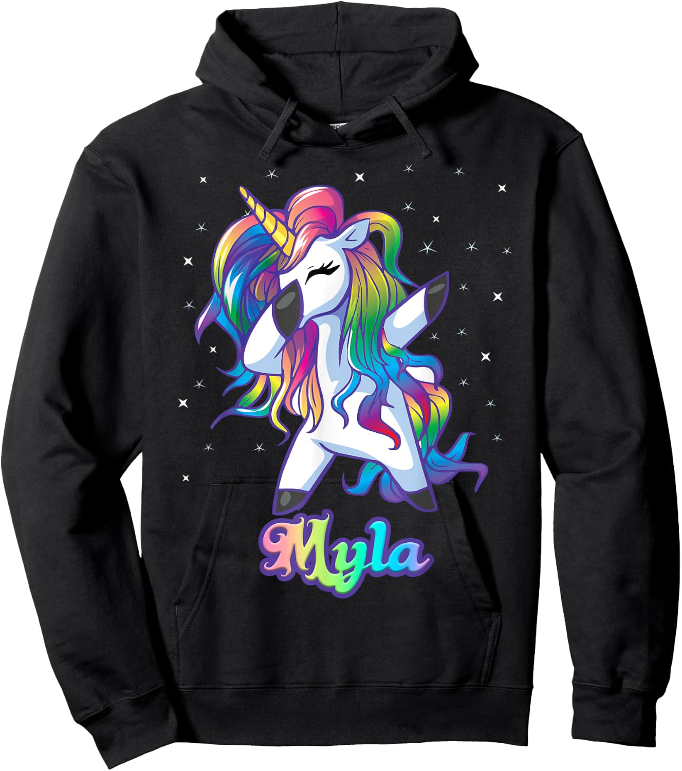 MYLA Name Personalized Custom Rainbow Unicorn Dabbing Hoodie - Hoodie | Black