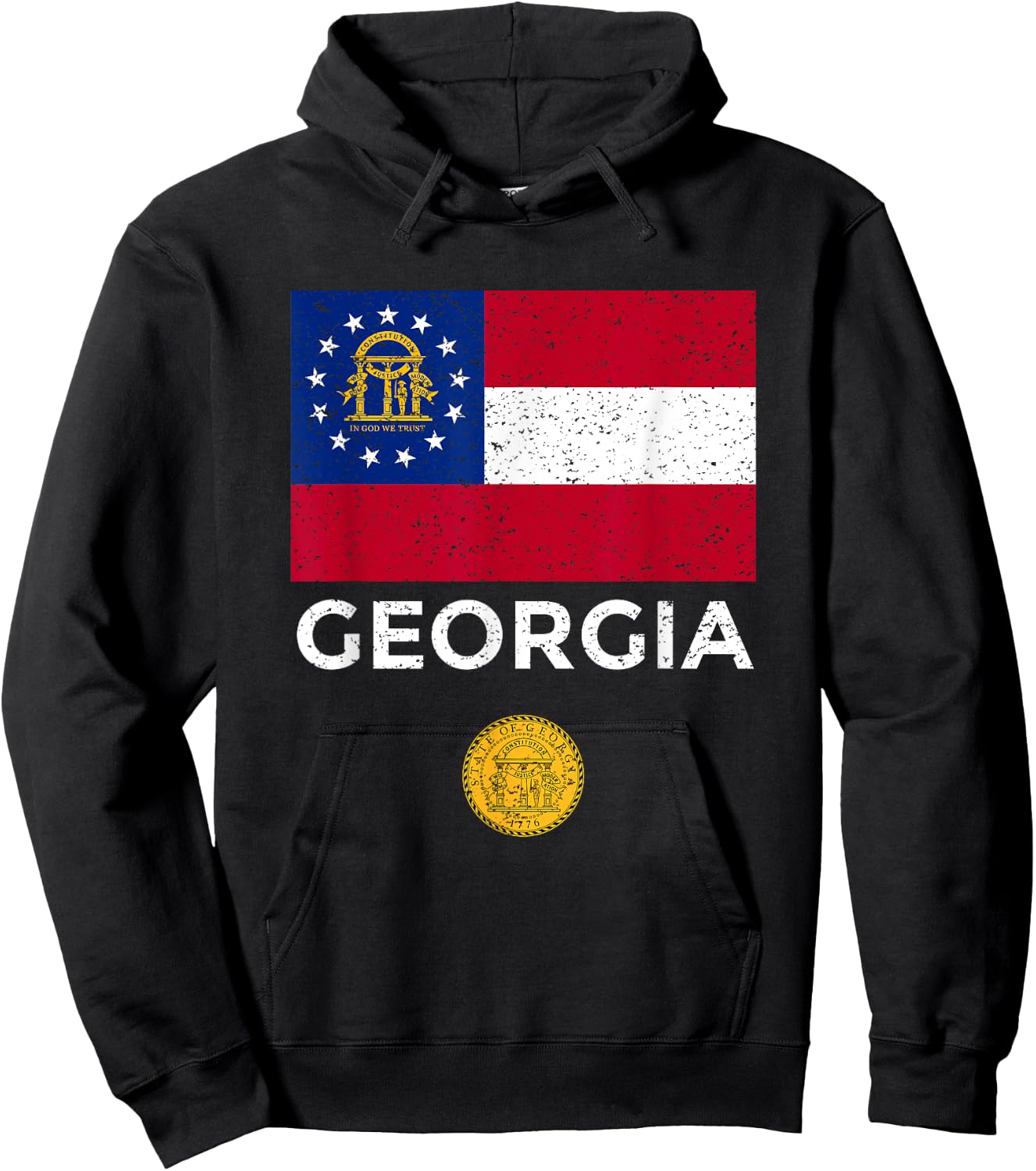 Georgia State Flag with Seal - Vintage Distressed Hoodie - Hoodie | Black