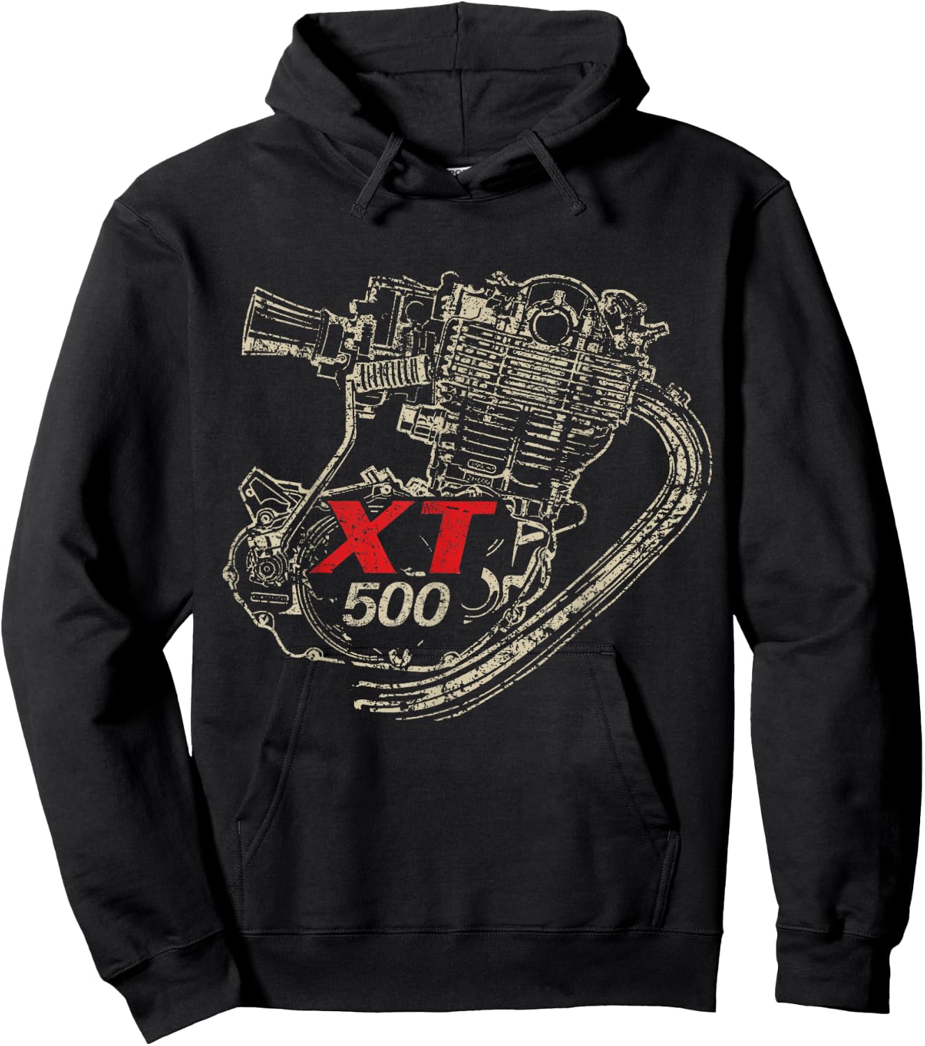 XT 500 engine retro distressed design Hoodie - Hoodie | Black