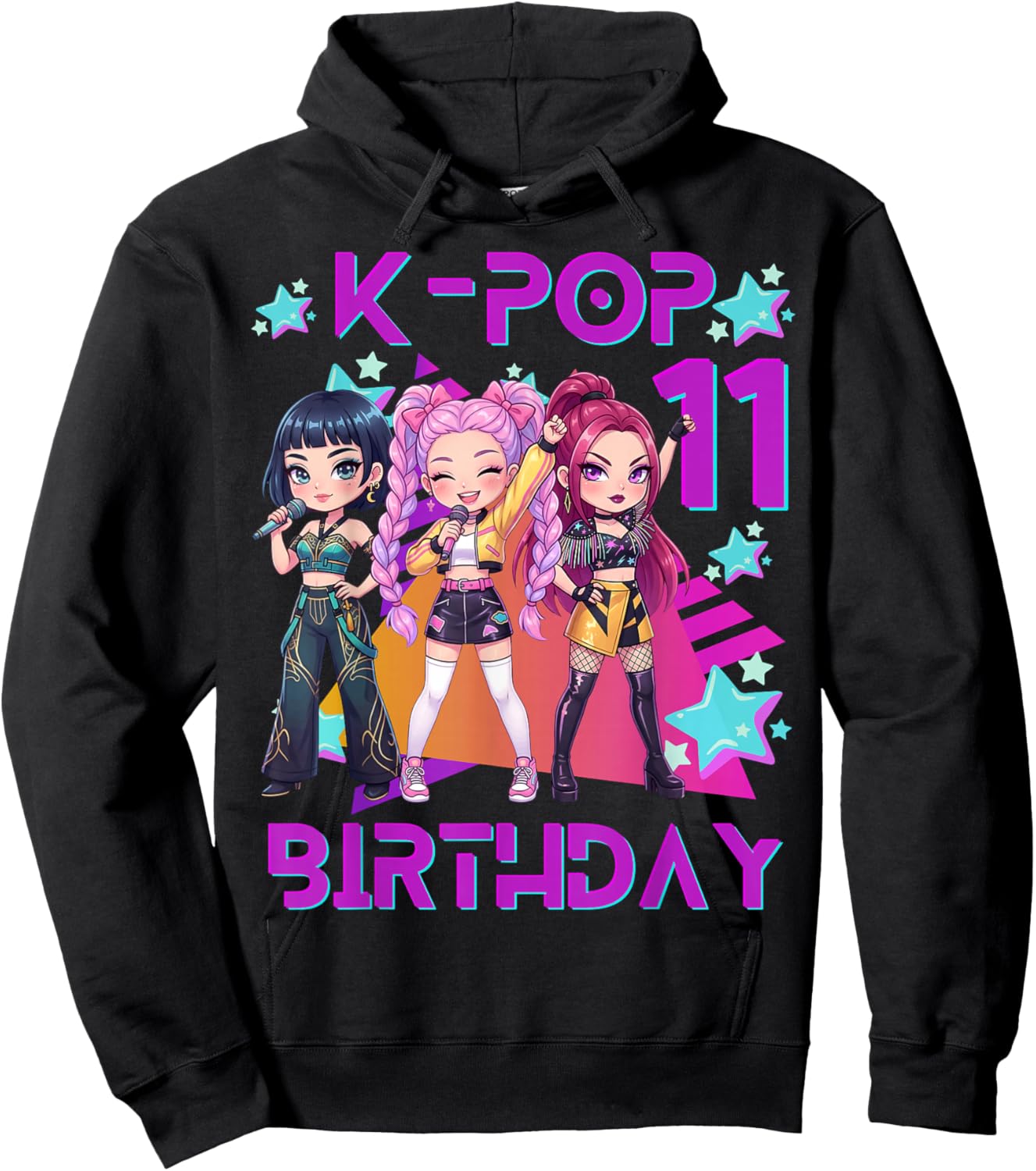 It's My 11th Birthday Cute Chibi Kpop Funny 11 Birthday Girl Hoodie - Hoodie | Black