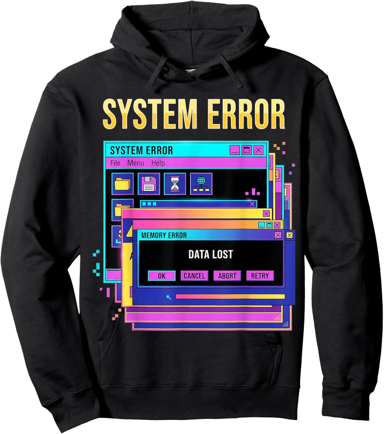 System Error Retro Computer Window 90s Graphic Design Hoodie - Hoodie | Black