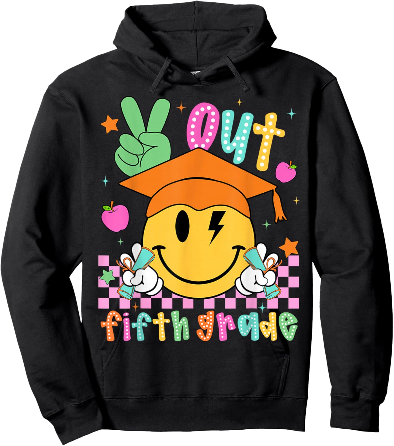 Last Day of School Peace Out 5th Grade Boy Girl Smile Face Hoodie - Hoodie | Black