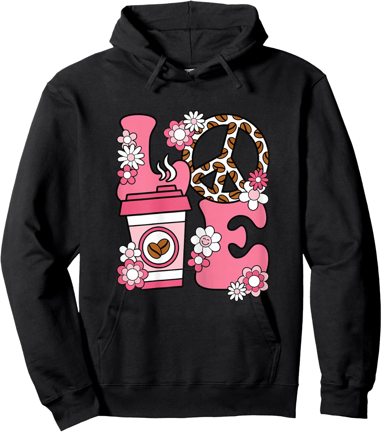 Cute Coffee Clothing Women Women's Graphic Pink Coffee Cup Print X-Small Black Coffee Lover Hoodie - Hoodie | Black