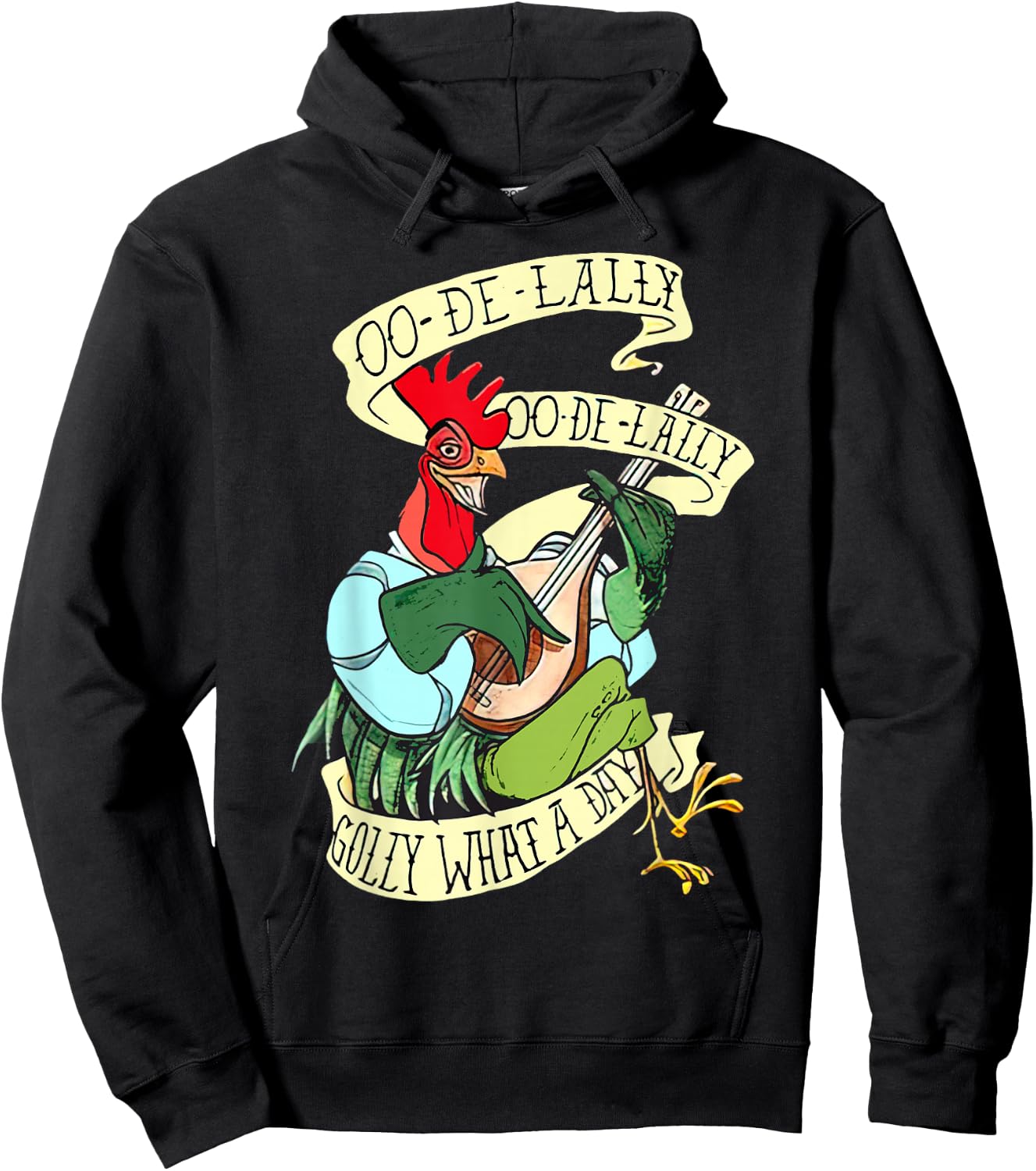 OO DE Lally Golly What A Day Rooster Playing Guitar Hoodie - Hoodie | Black