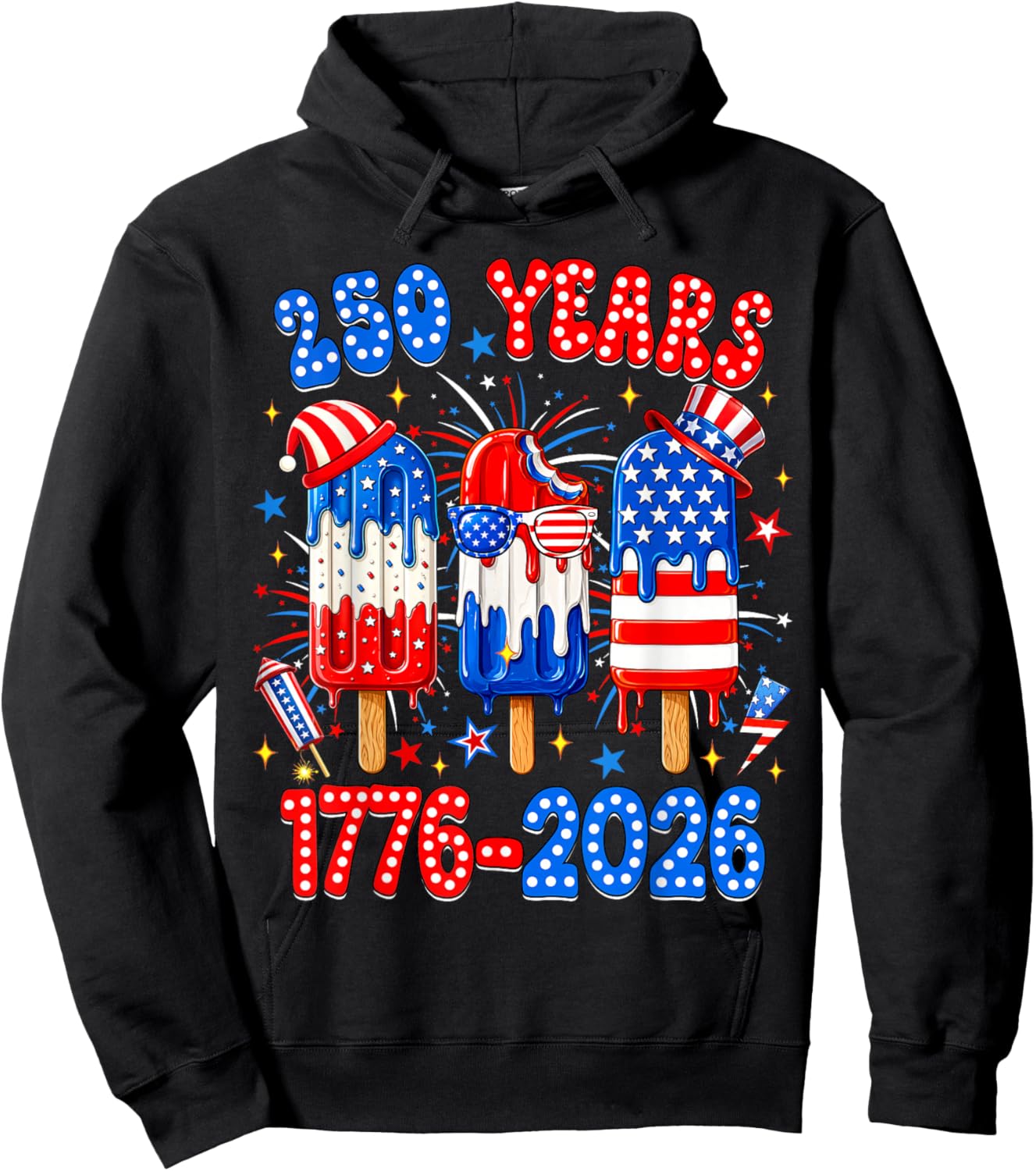 250 Years American 1776 2026 250th USA 4th of July Boy Kids Hoodie - Hoodie | Black