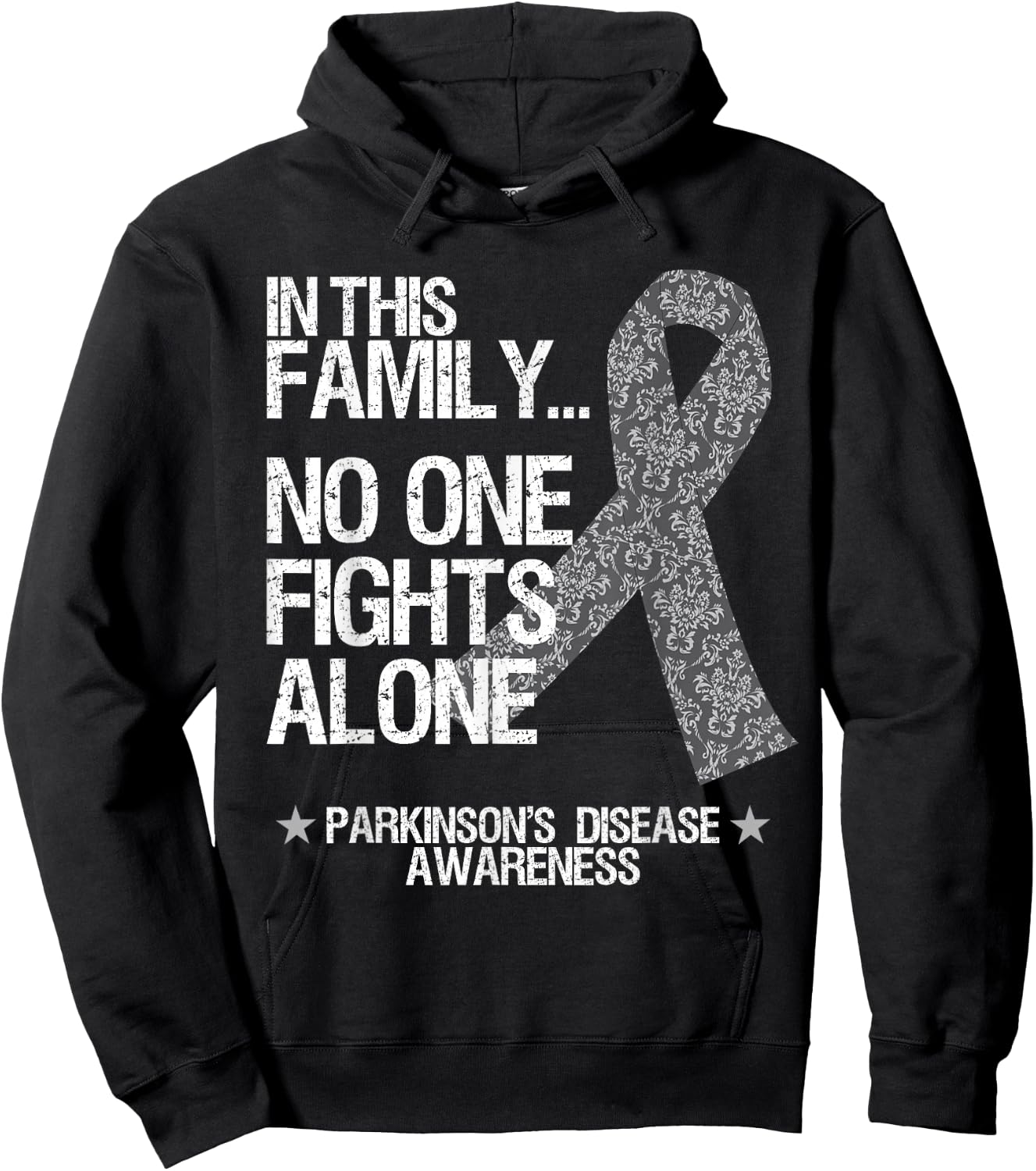 Parkinsons Awareness Shirt No One Fights Alone Silver Ribbon Hoodie - Hoodie | Black