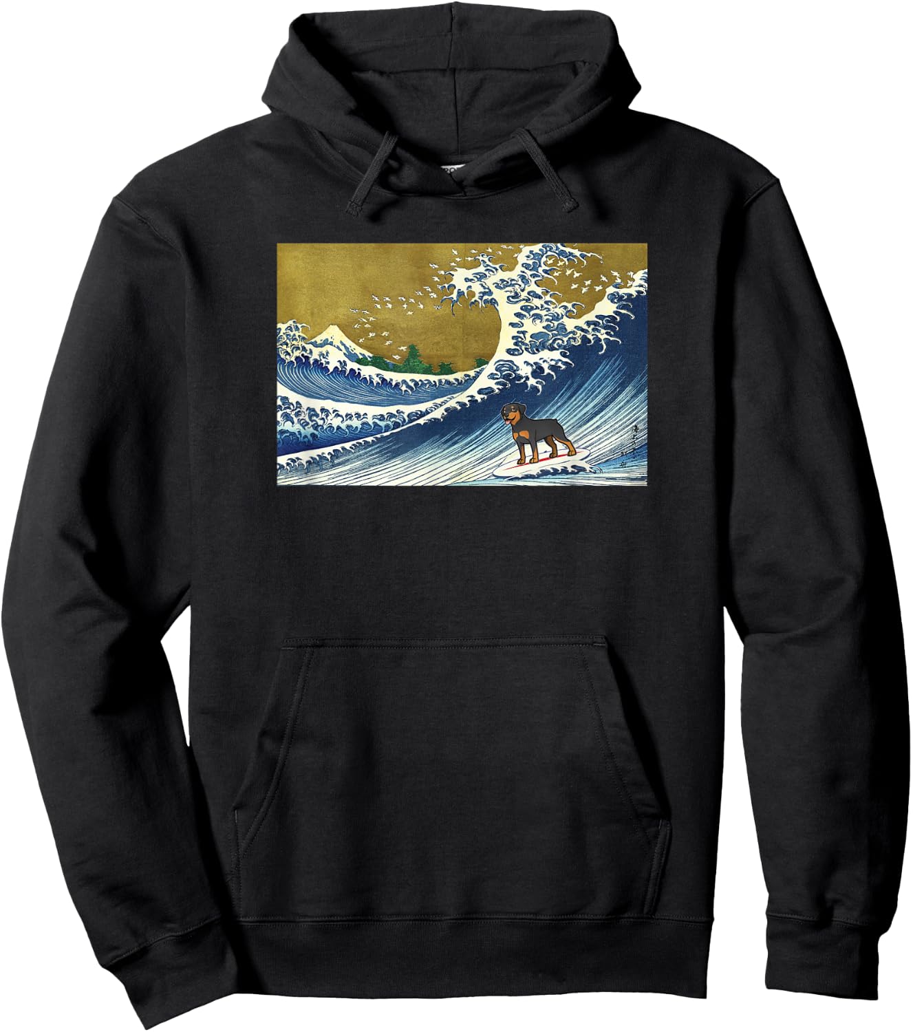 Funny Retro Vintage Surfing A Great Wave Rottweiler Lover Hoodie - Hoodie | Black