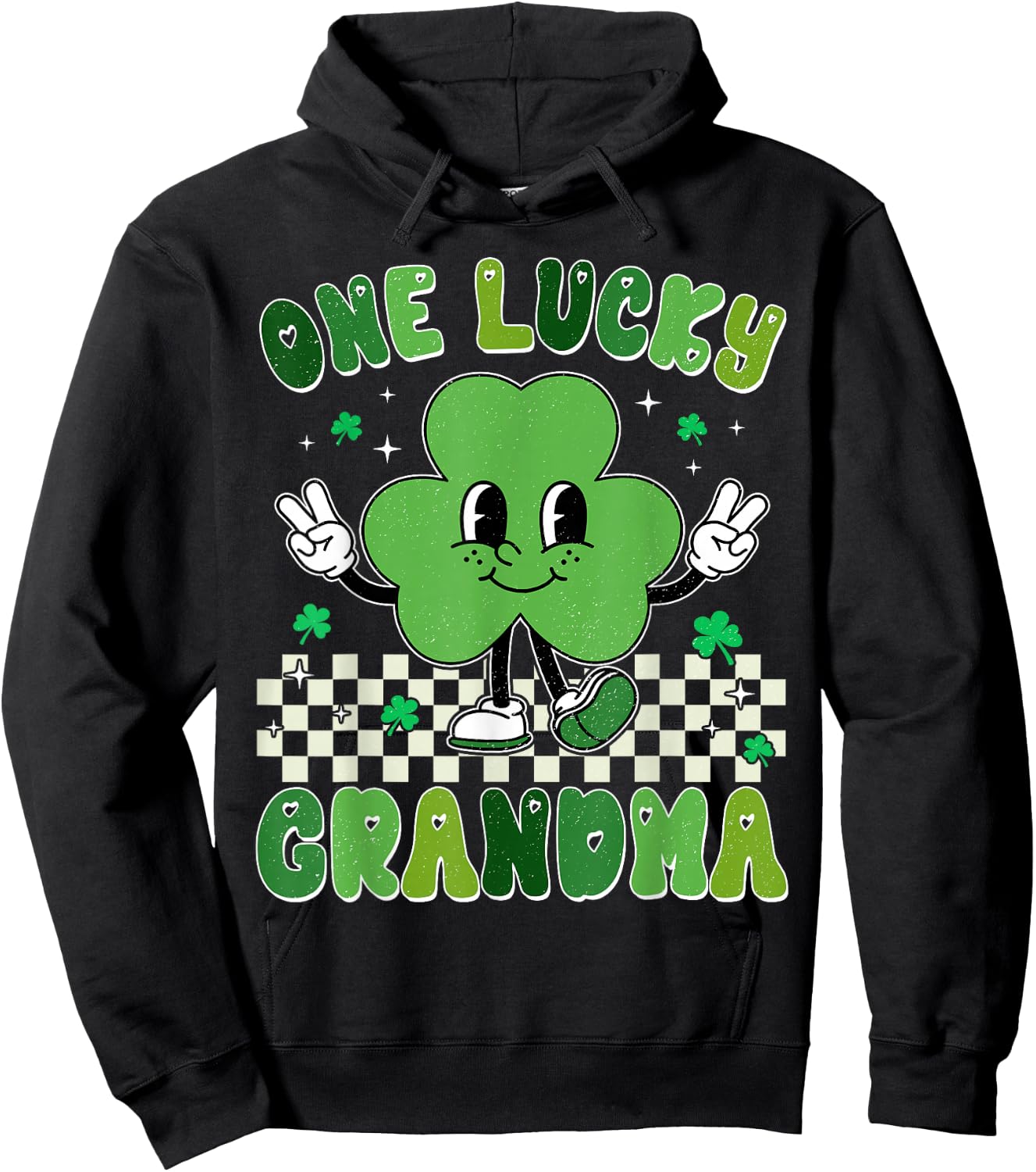 Retro Groovy One Lucky Grandma St Patrick's Day Women Mama Hoodie - Hoodie | Black