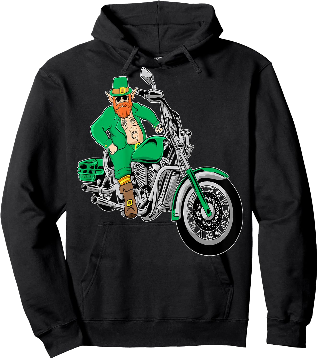 Irish Motorcycle Shirt Biker St Patricks Day Leprechaun Ink Hoodie - Hoodie | Black