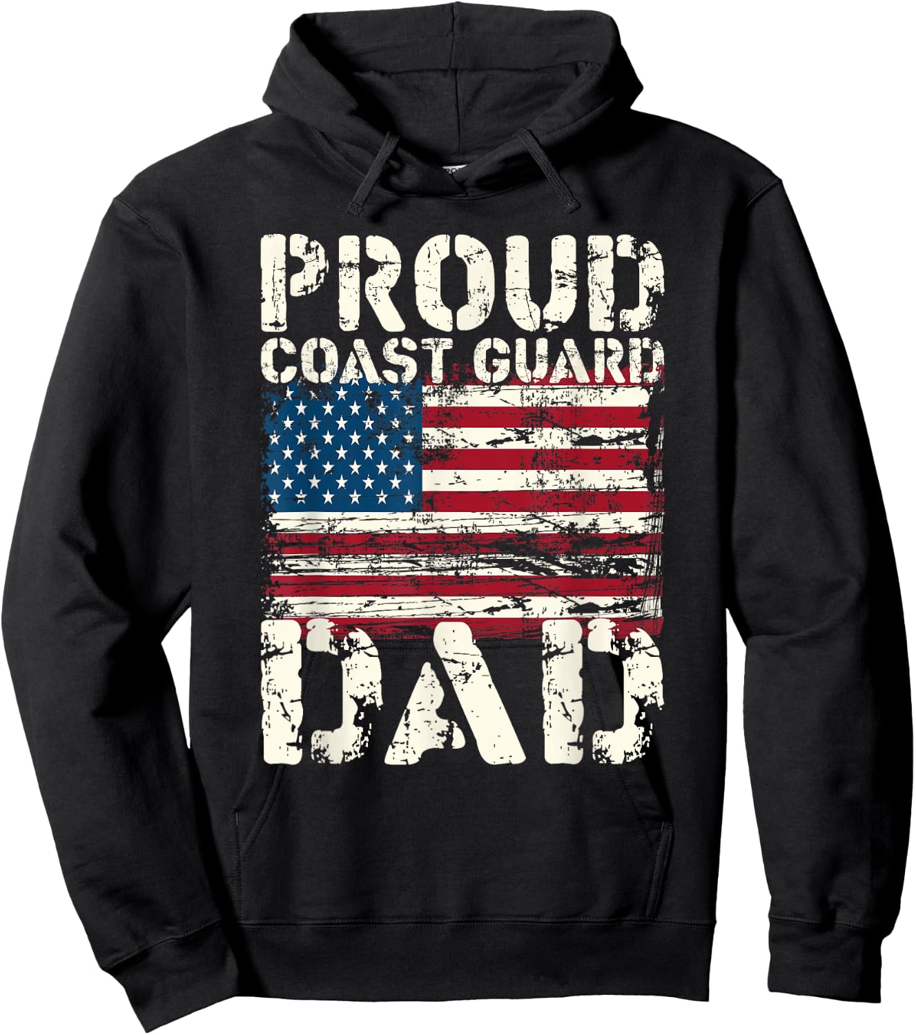 Coast Guard Dad USCG Distressed US American Flag Gift Hoodie - Hoodie | Black