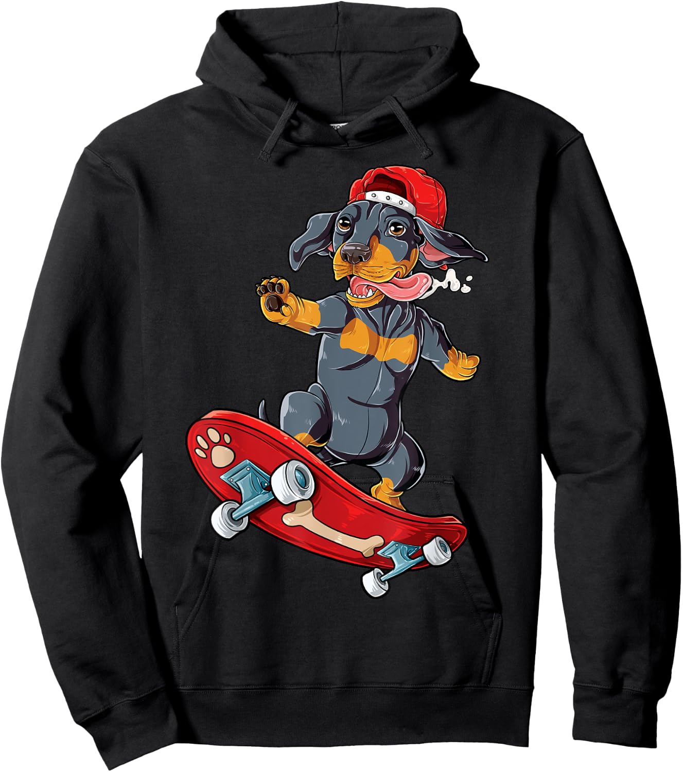 Dachshund Skateboard T shirt Wiener Dog Funny Skateboarding Men Women Kids Hoodie - Hoodie | Black