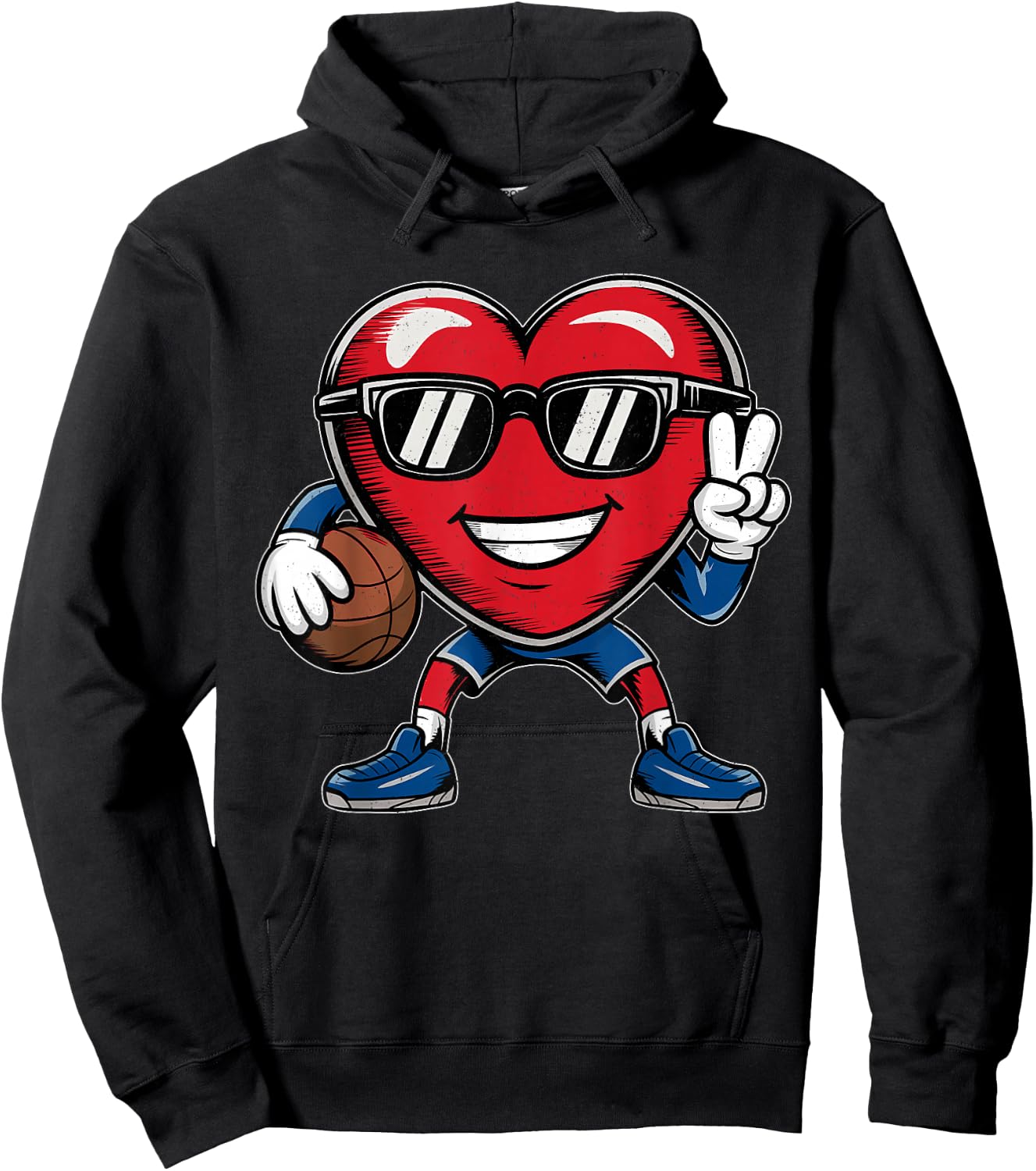 Heart Playing Basketball Valentines Day Basketball Boy Girl Hoodie - Hoodie | Black