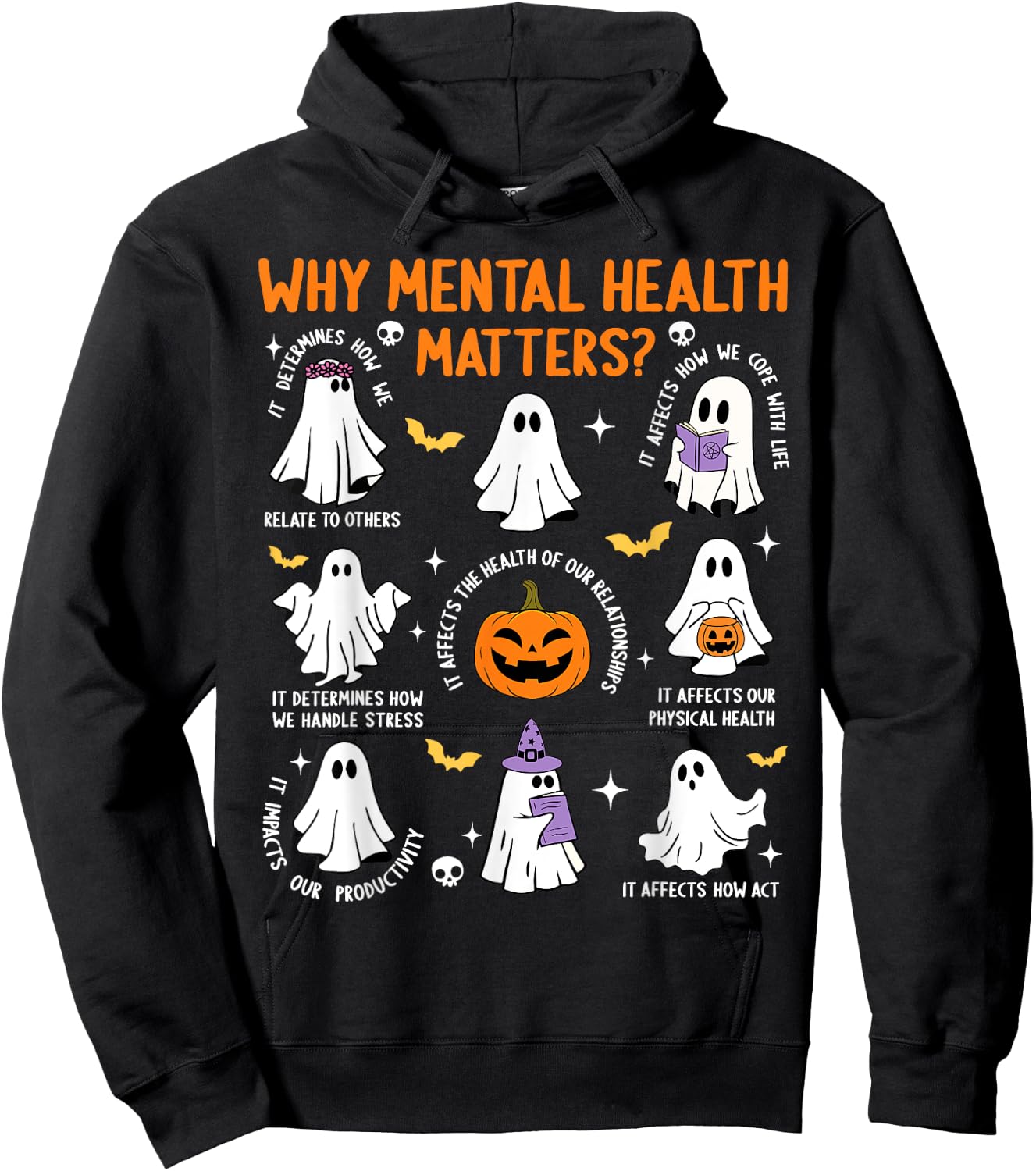 Why Mental Health Matters Halloween Ghost Boo Therapist Cute Hoodie - Hoodie | Black