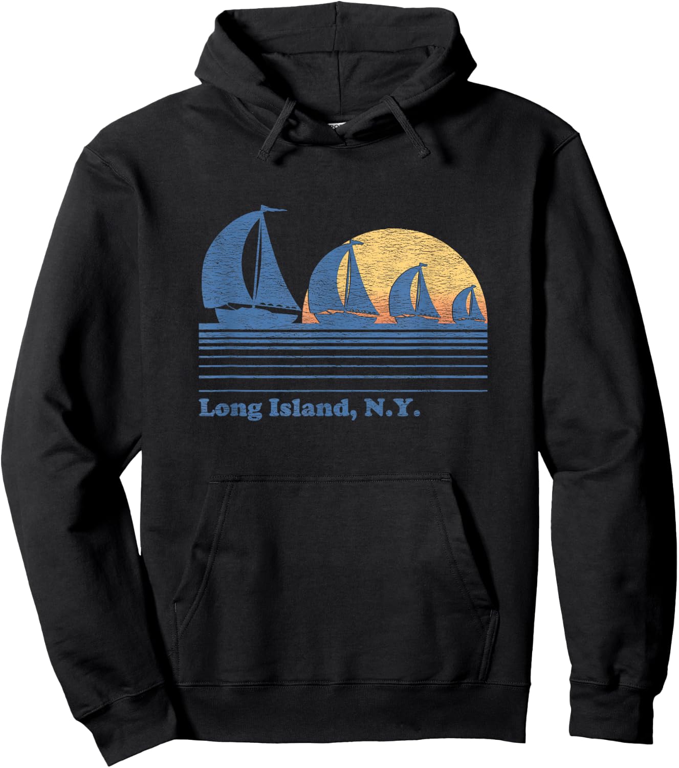 Long Island NY Sailboat Vintage 80s Sunset Hoodie - Hoodie | Black