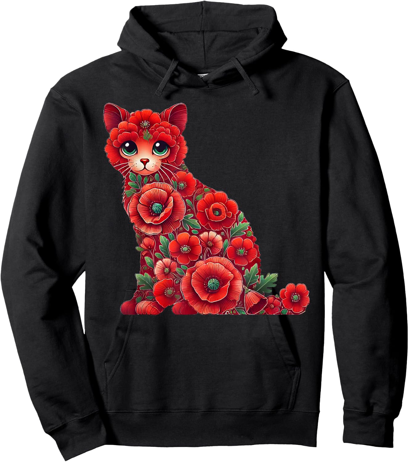 Red Poppies Cat Kitten Flower Gardening Floral Hoodie - Hoodie | Black
