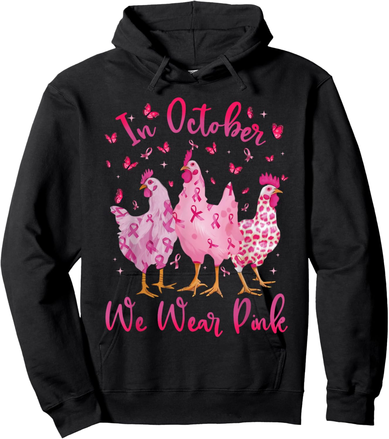In October We Wear Pink Ribbon Chicken Lover Breast Cancer Hoodie - Hoodie | Black