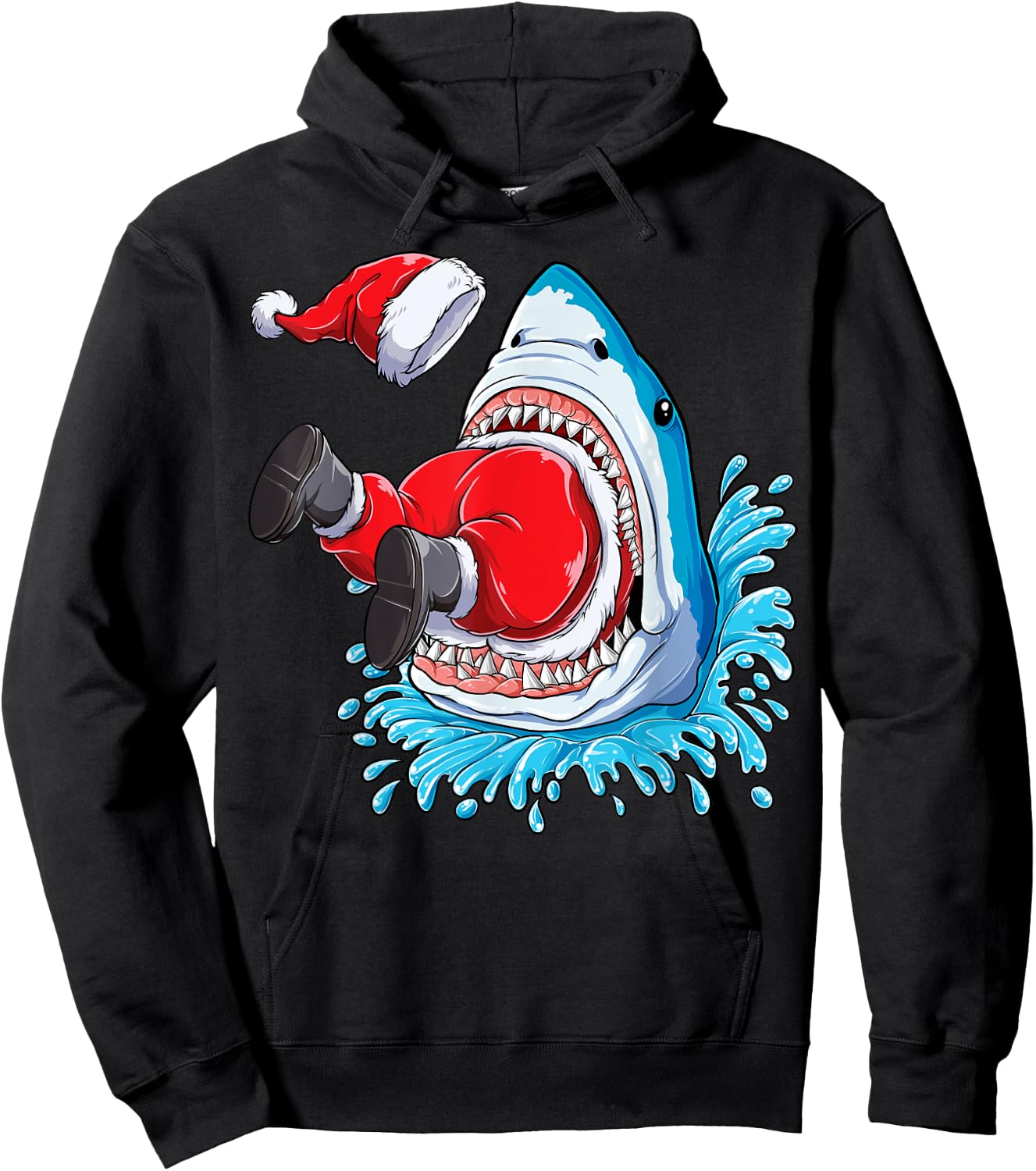 Shark Eating Santa Claus Christmas Boys Merry Sharkmas Xmas Hoodie - Hoodie | Black