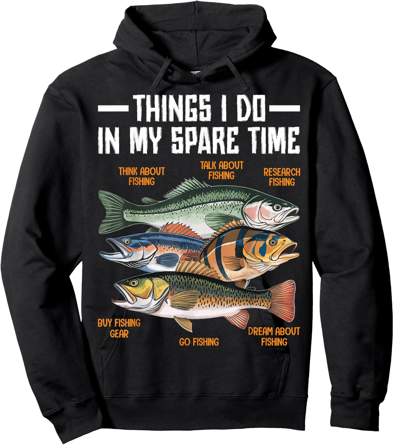 Things I Do In My Spare Time Fishing Funny Men Kids Boys Hoodie - Hoodie | Black