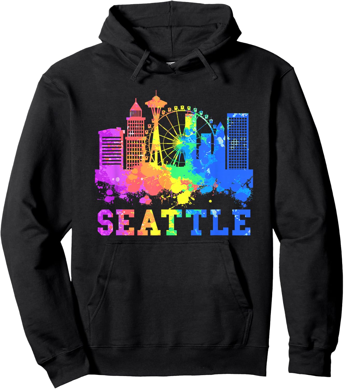 Seattle Washington Skyline Watercolor Souvenir Seattle Hoodie - Hoodie | Black