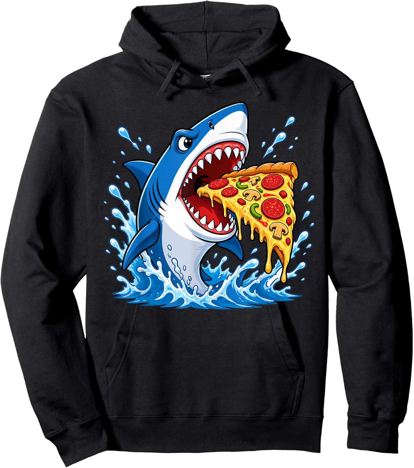 Shark Pizza Lover Foodie Fun Shark Eating Pizza Slice Hoodie - Hoodie | Black
