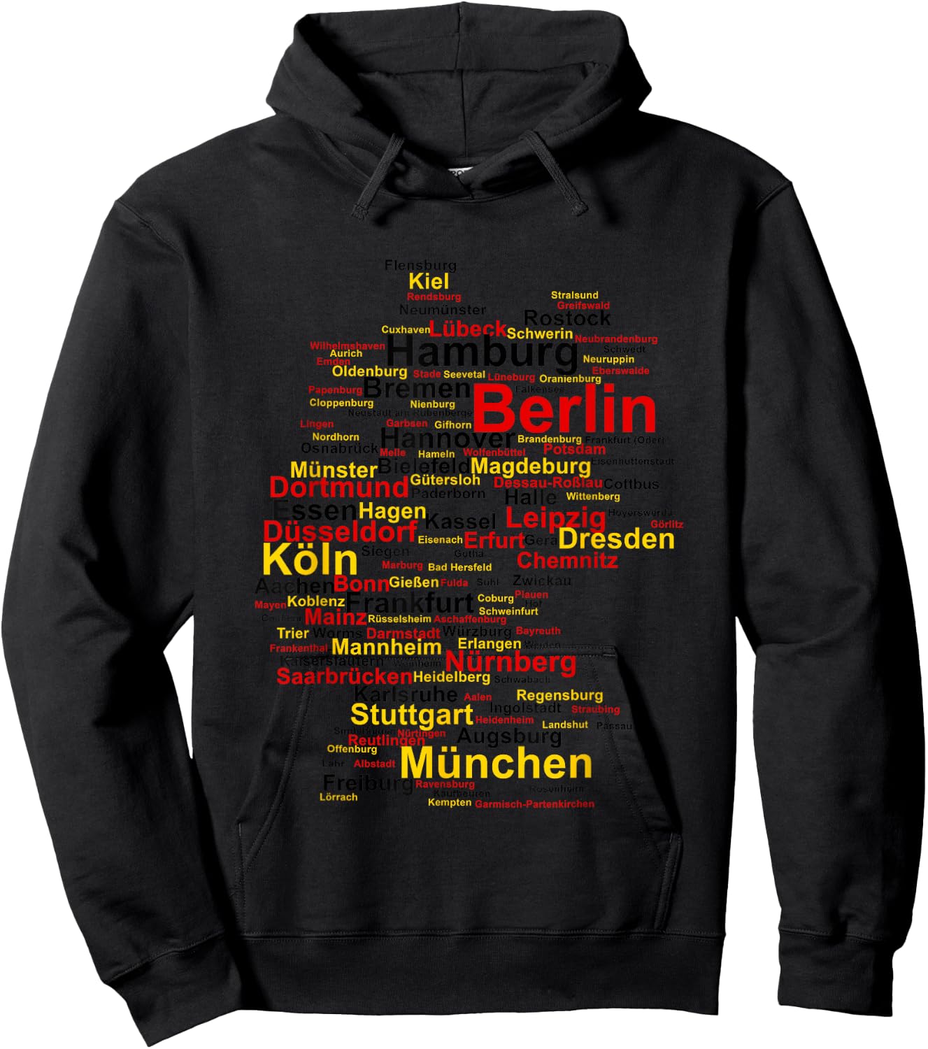 Germany Map Silhouette Towns Cities Flag Berlin Travel Small Hoodie - Hoodie | Black