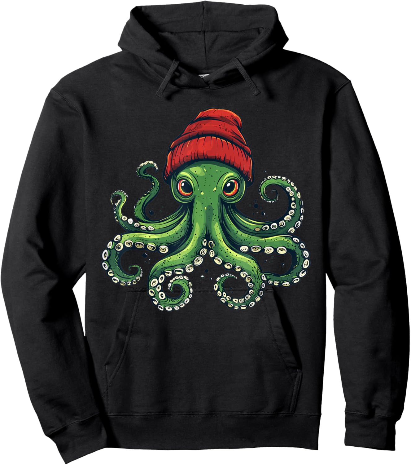 Octopus Wearing Beanie Hoodie - Hoodie | Black