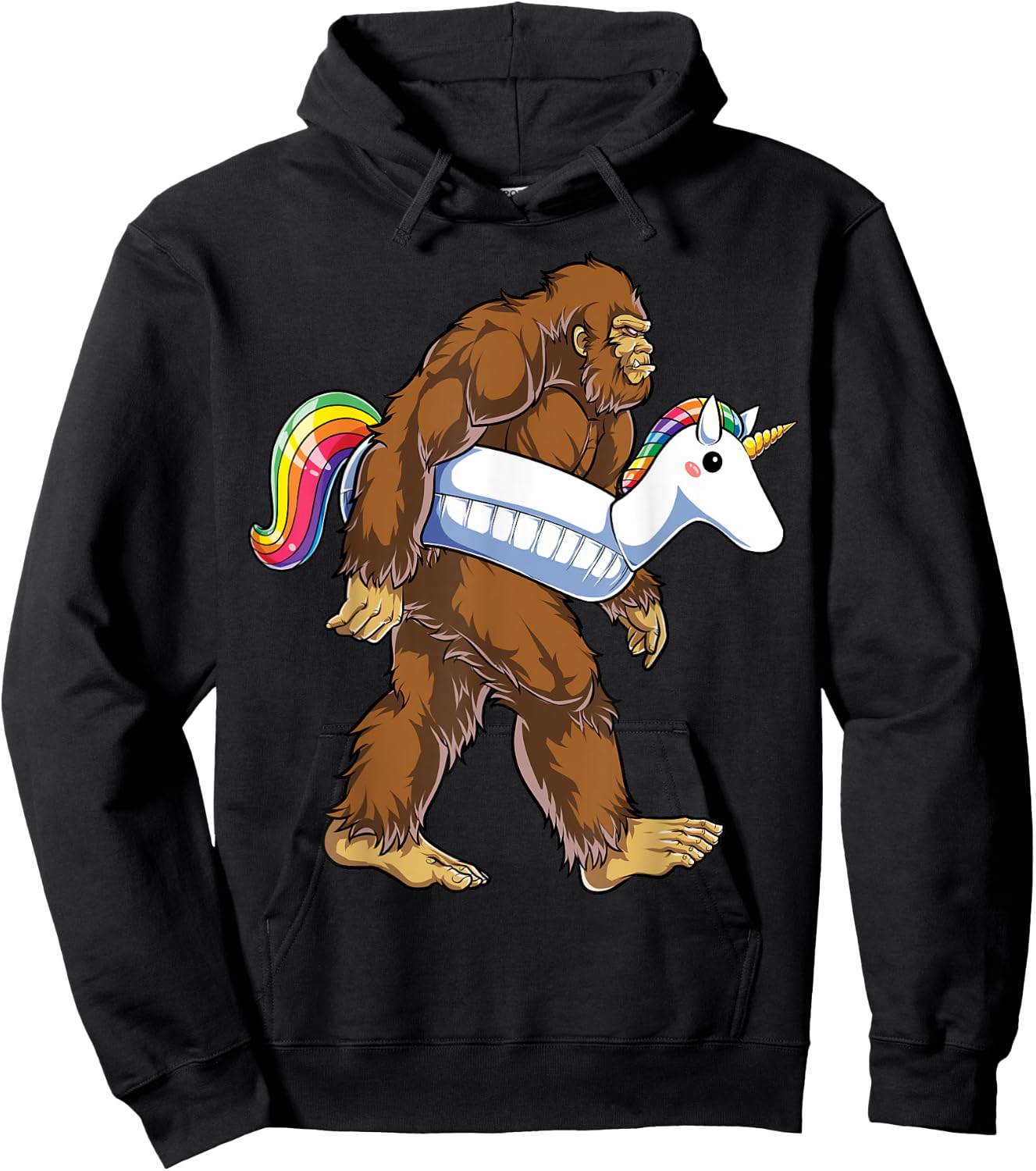 Pool Party Bigfoot Unicorn Float Funny Sasquatch Rainbow Hoodie - Hoodie | Black