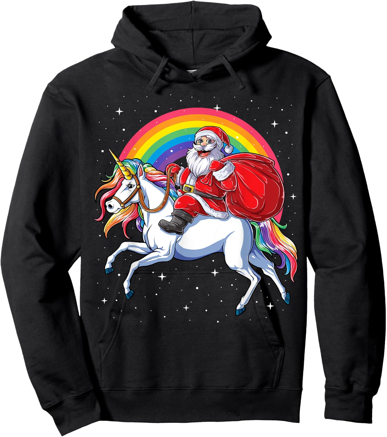 Christmas Santa Riding Unicorn Xmas Girls Women Rainbow Hoodie - Hoodie | Black