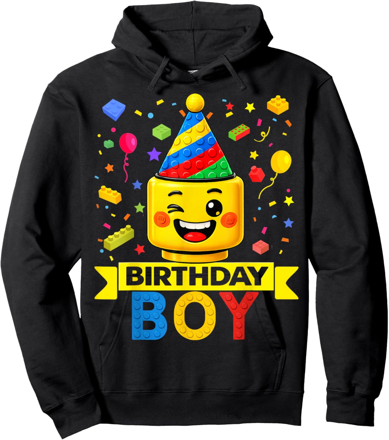 Building Bricks Boy Birthday Party Hat Master Builder Blocks Hoodie - Hoodie | Black