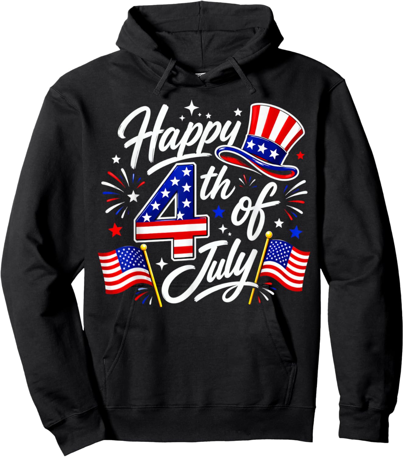 Happy 4th of July Patriotic American Flag USA Hoodie - Hoodie | Black