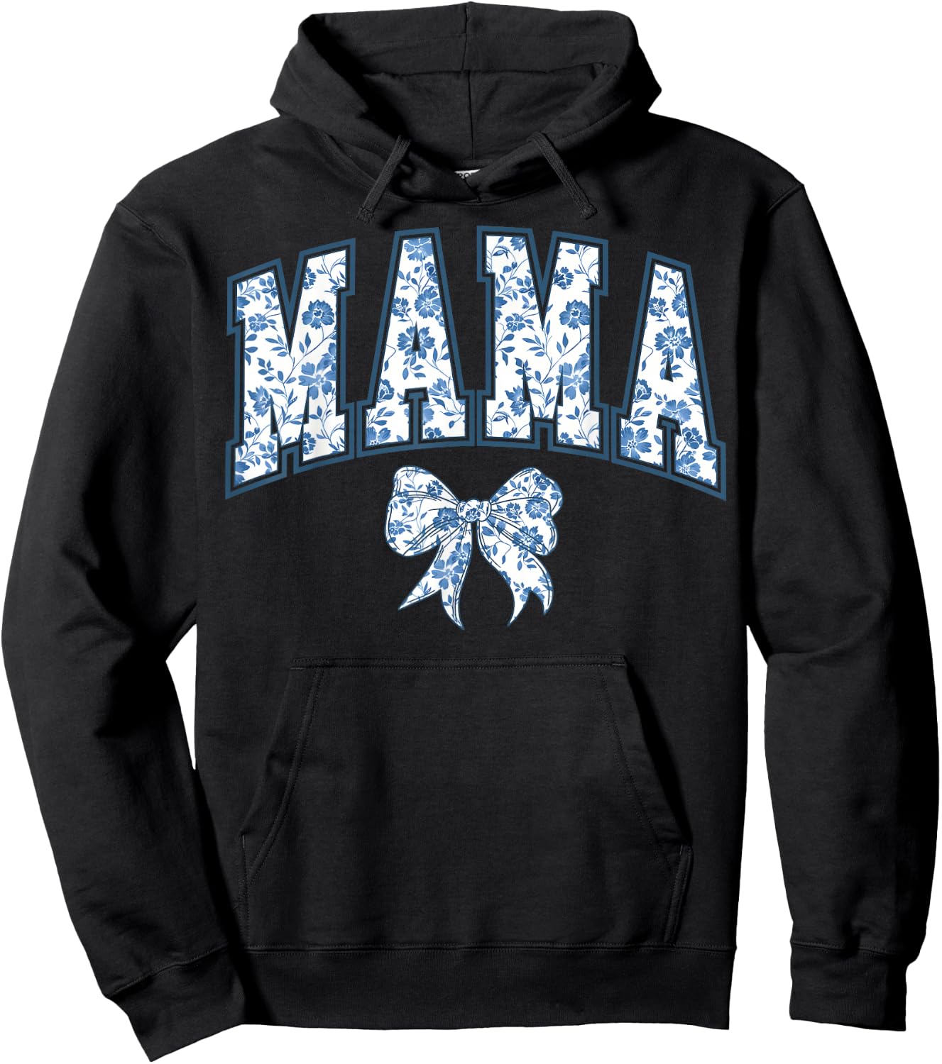 MAMA Blue Floral Coquette Bow Motherhood Mom Top Hoodie - Hoodie | Black