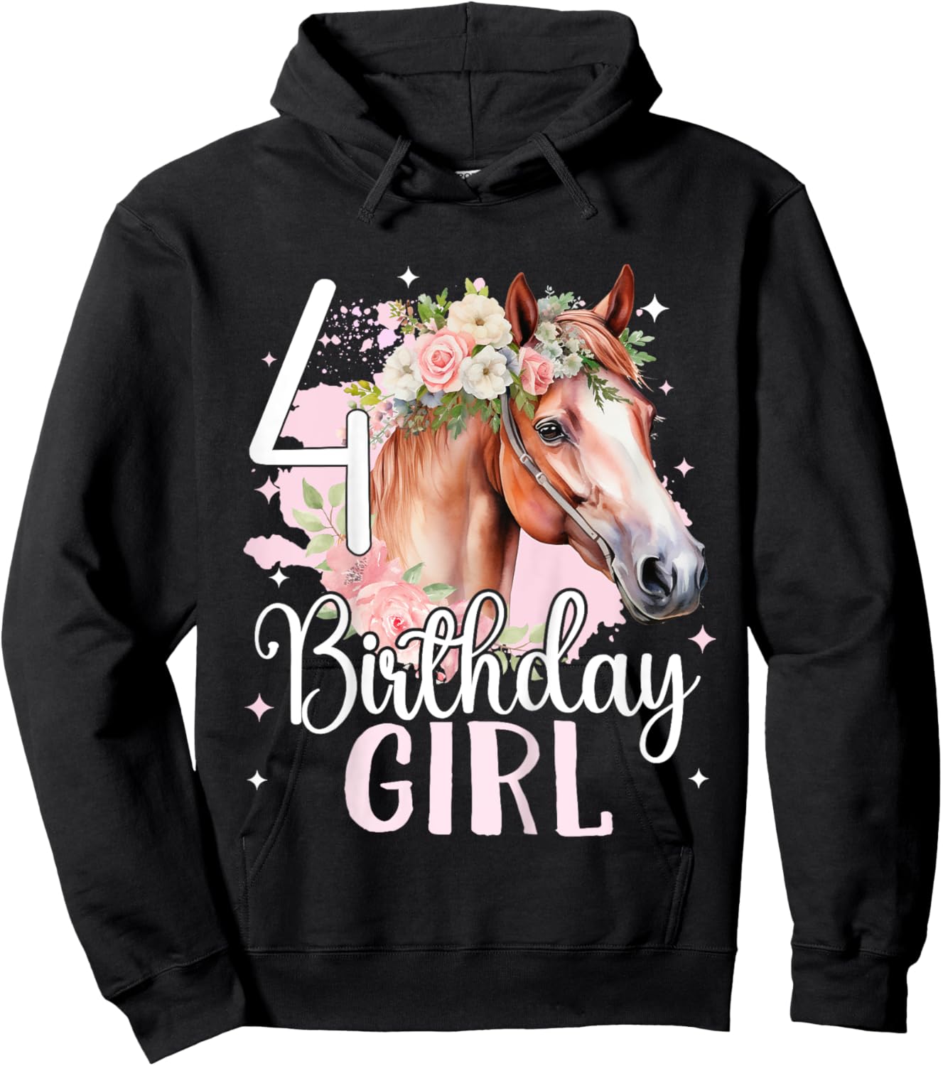 4th Birthday Horse Girl Fourth birthday girl 4 years old Hoodie - Hoodie | Black
