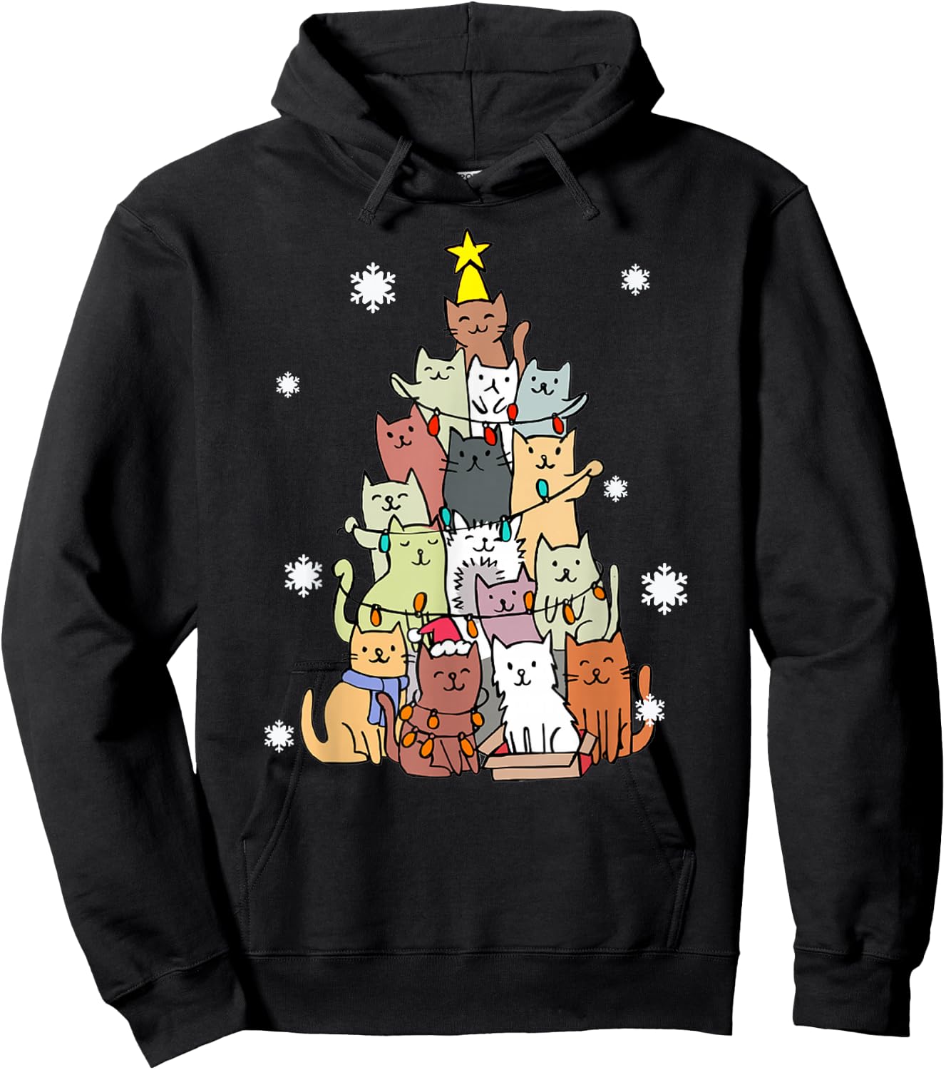 Ugly Christmas Sweater Cat Tree - Funny Xmas Cat Gift Hoodie - Hoodie | Black