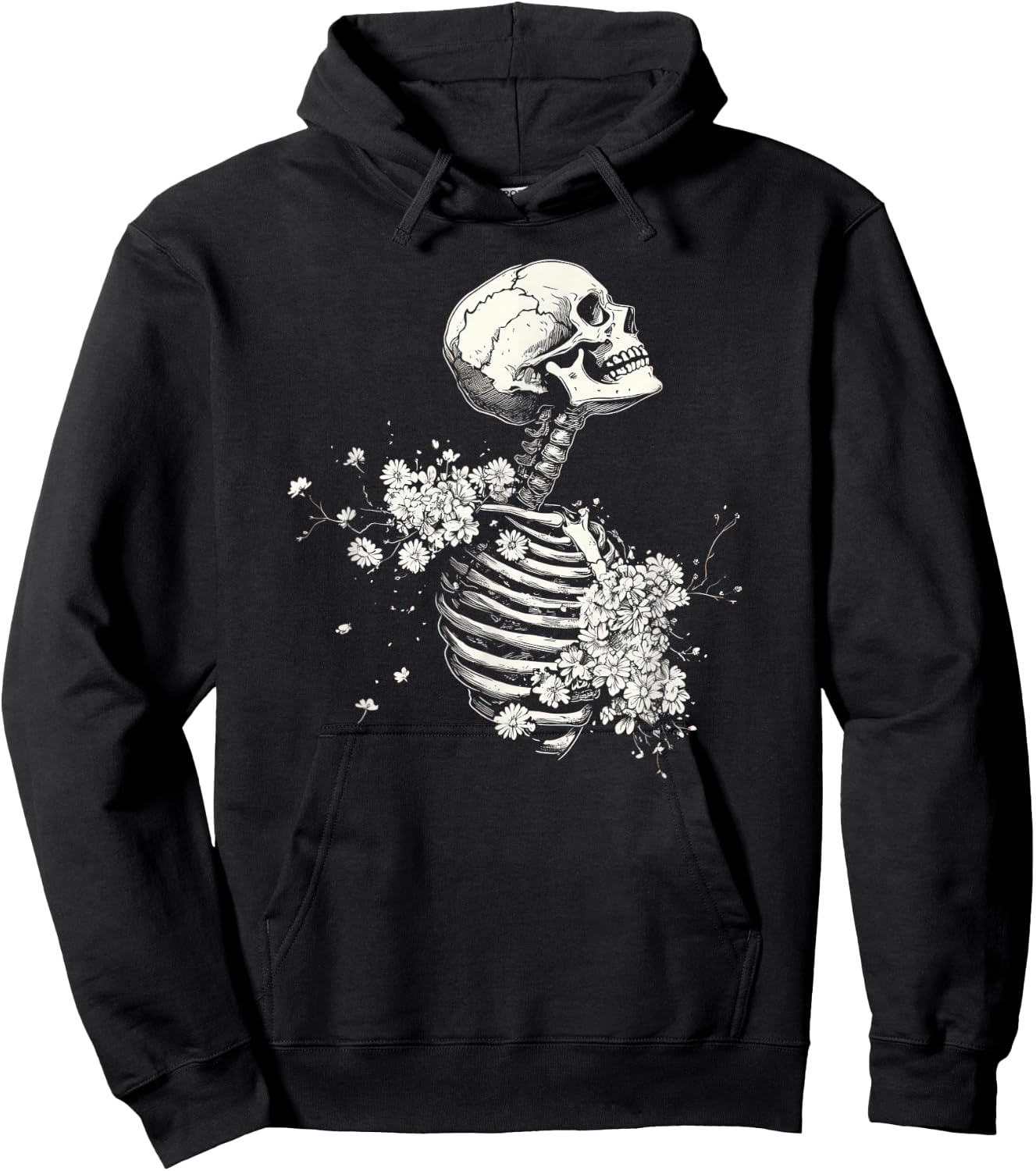 Floral Skeleton Gothic Occult Witchy Dark Creepy Design Hoodie - Hoodie | Black