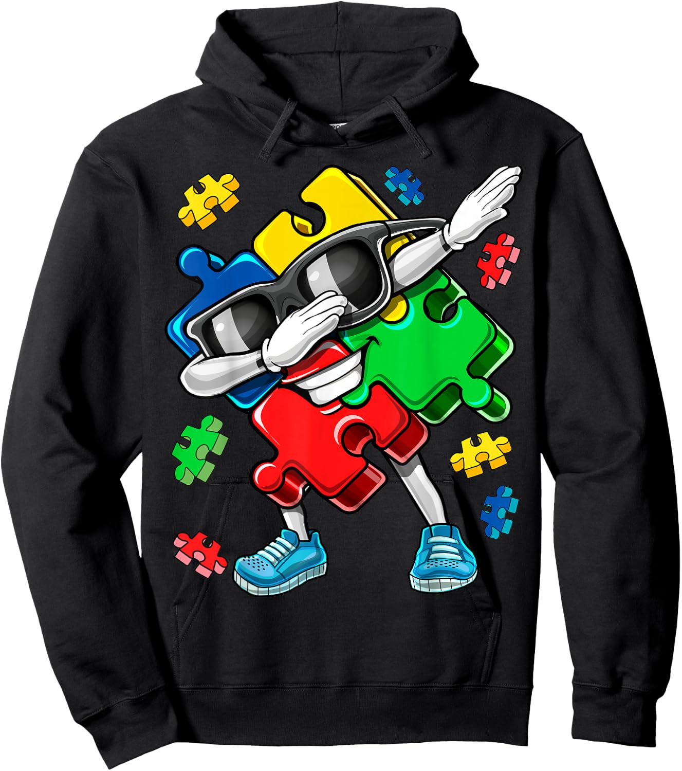 Autism Awareness Dabbing Puzzle Piece Kids Gift Boys Hoodie - Hoodie | Black