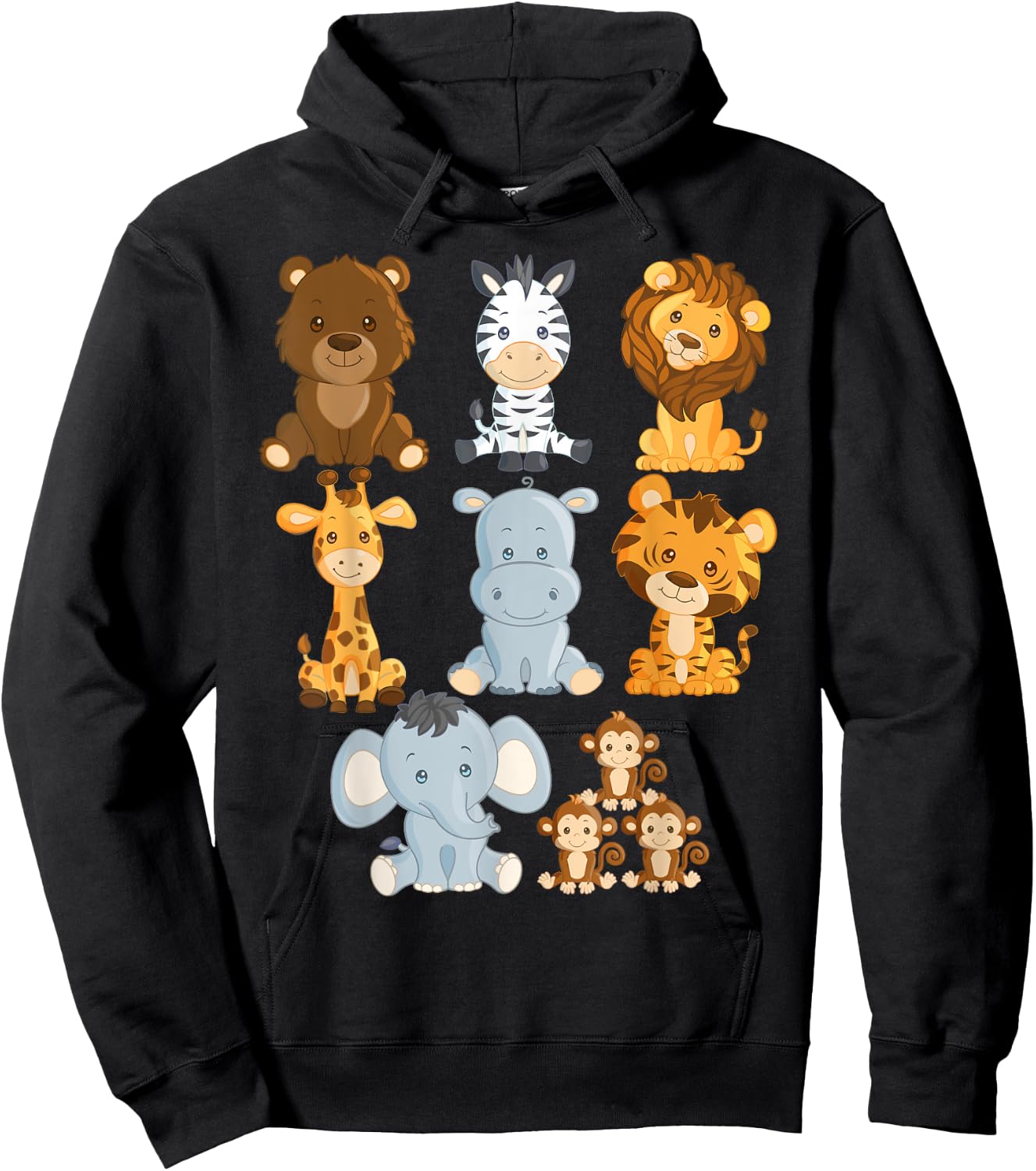 Boy's Girl's Safari Zoo Jungle Animals For Toddlers Hoodie - Hoodie | Black