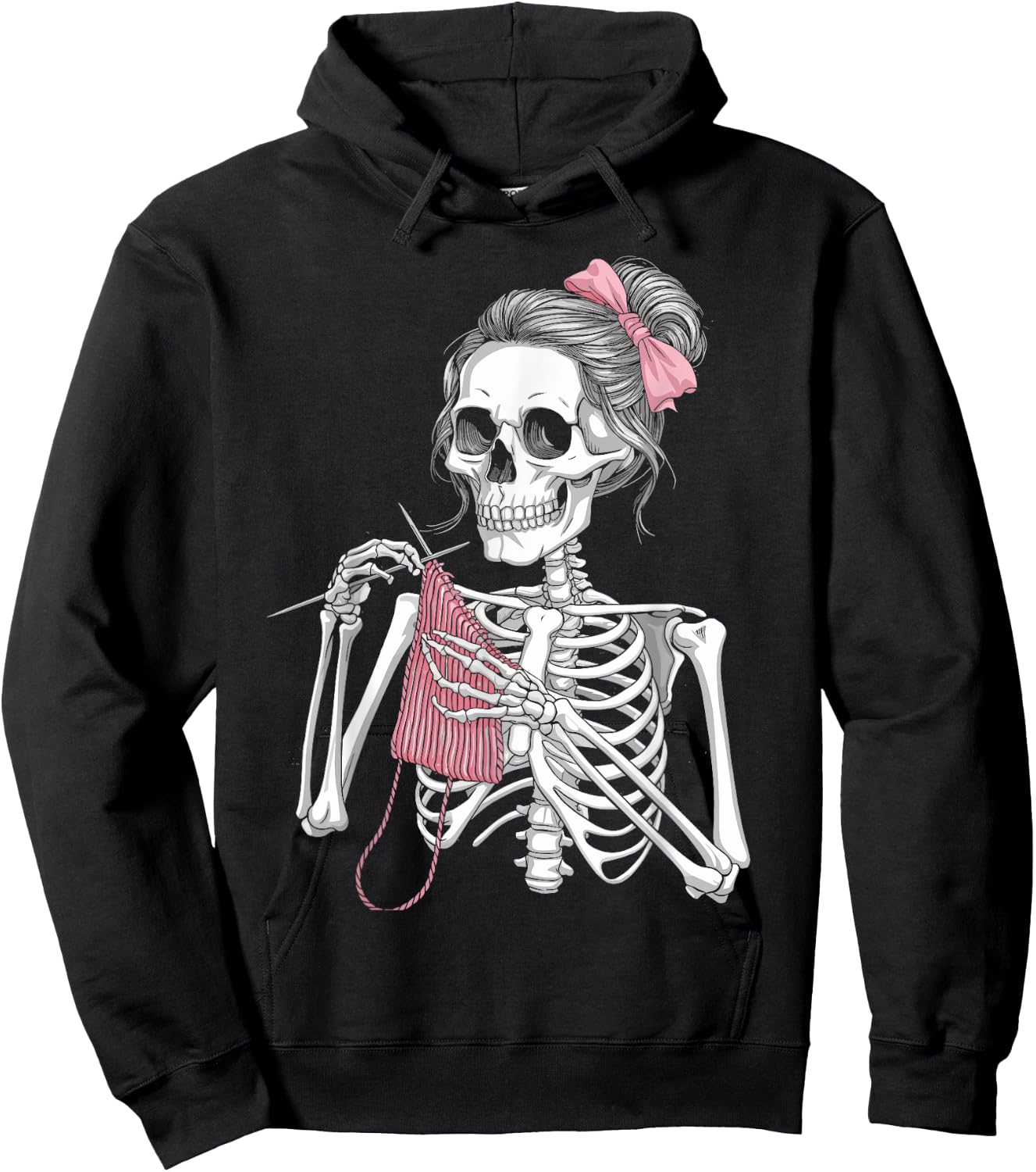 Skeleton Messy Bun Crochet Knitting Lovers Spooky Halloween Hoodie - Hoodie | Black